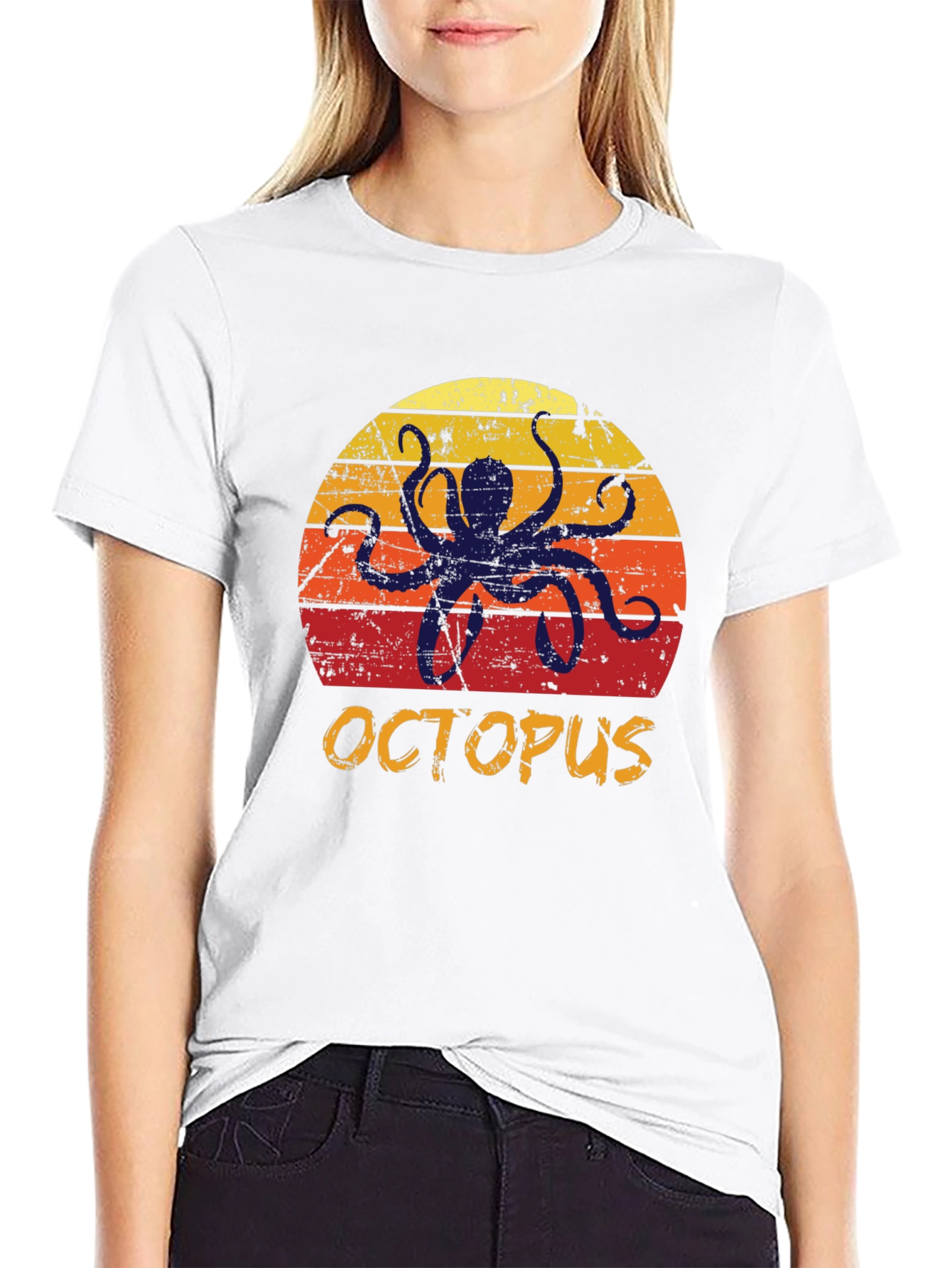Black Retro Octopus Graphic T-Shirt view 9
