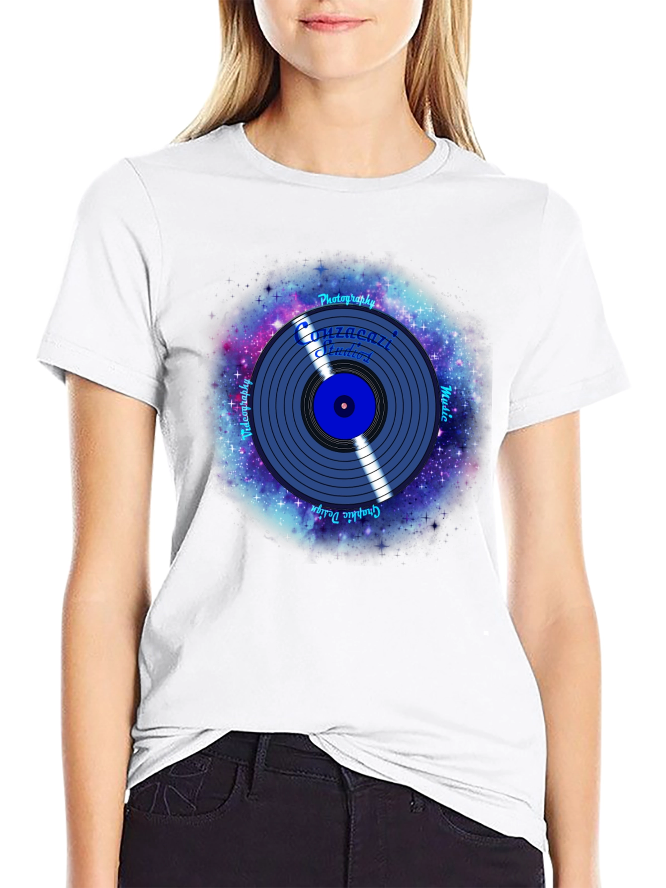 Black Galaxy Vinyl Record Graphic T-Shirt view 9