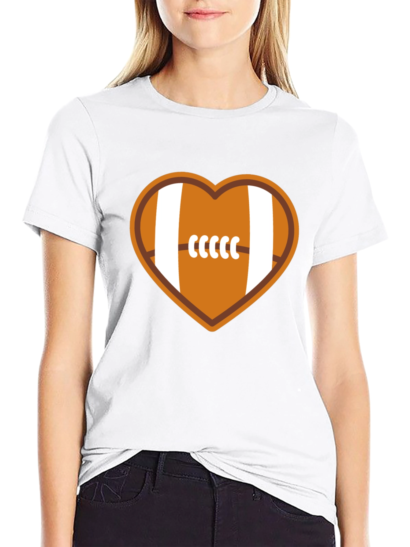 Black Football Heart Graphic Tee - Soft Cotton Blend view 9
