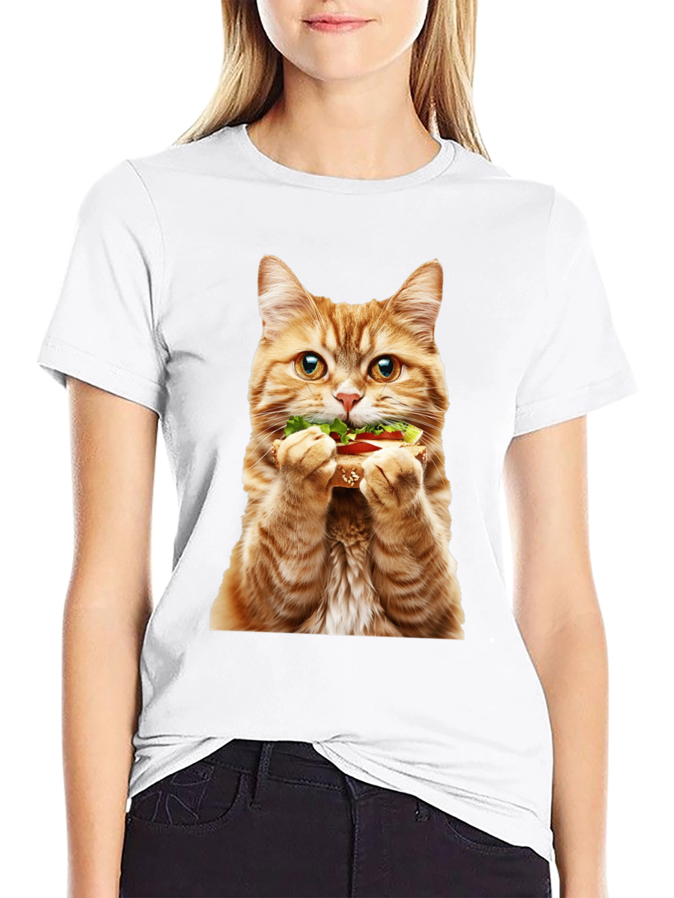 Black Cat Eating Sandwich Graphic Tee view 9