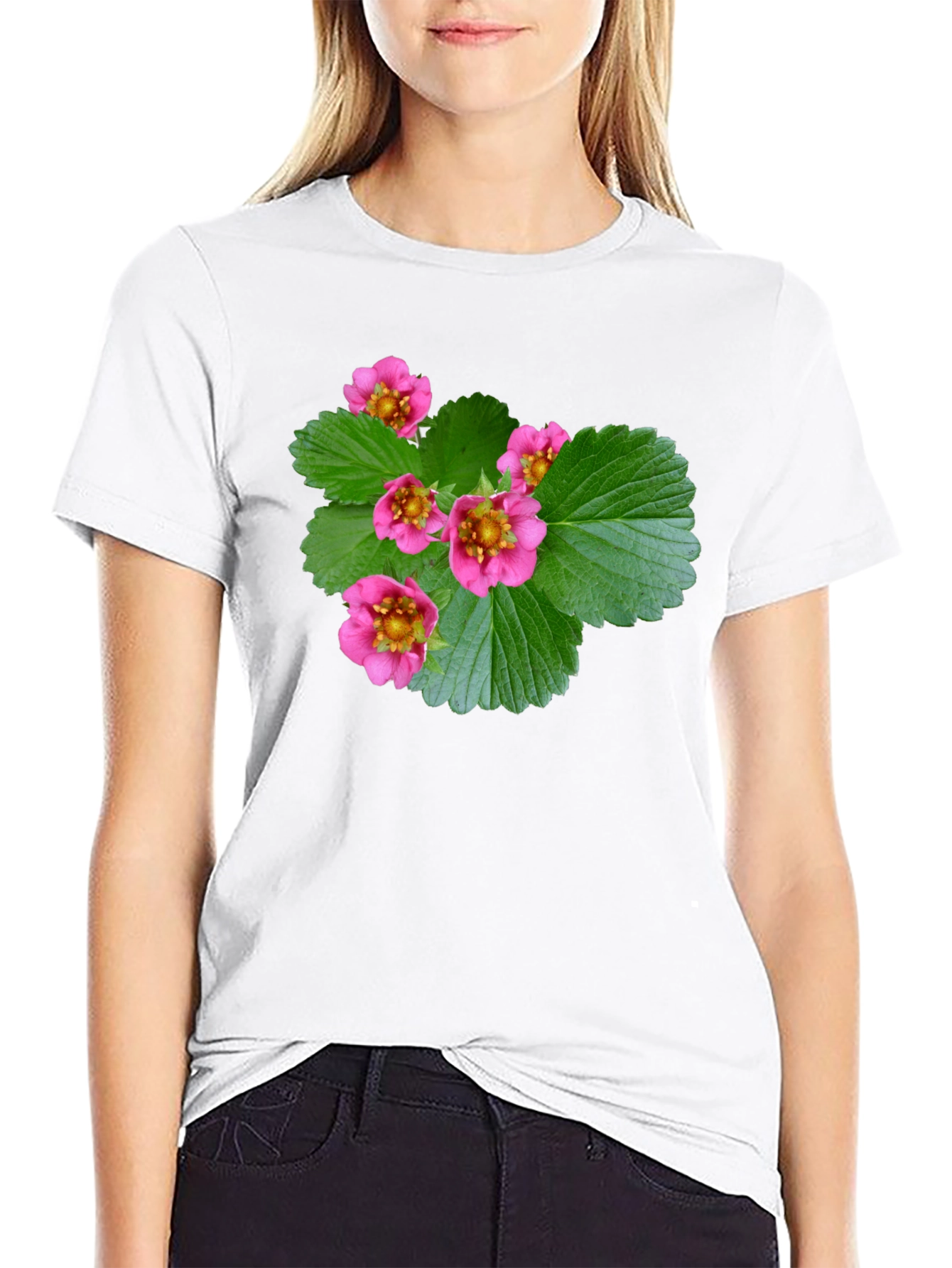 Black Floral Print Black T-Shirt - Nature Inspired Design view 9