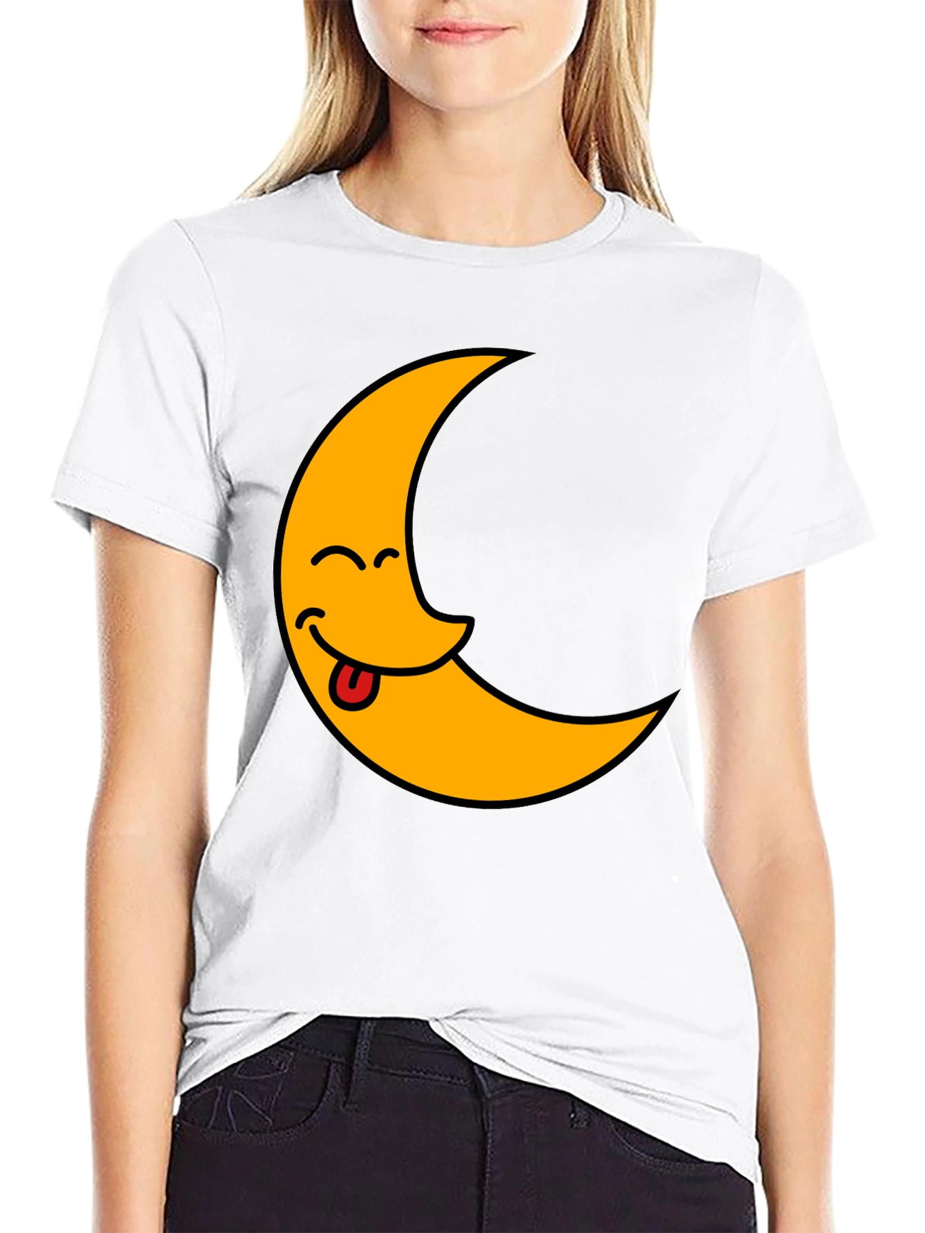 Black Funny Crescent Moon Tongue T-Shirt view 9