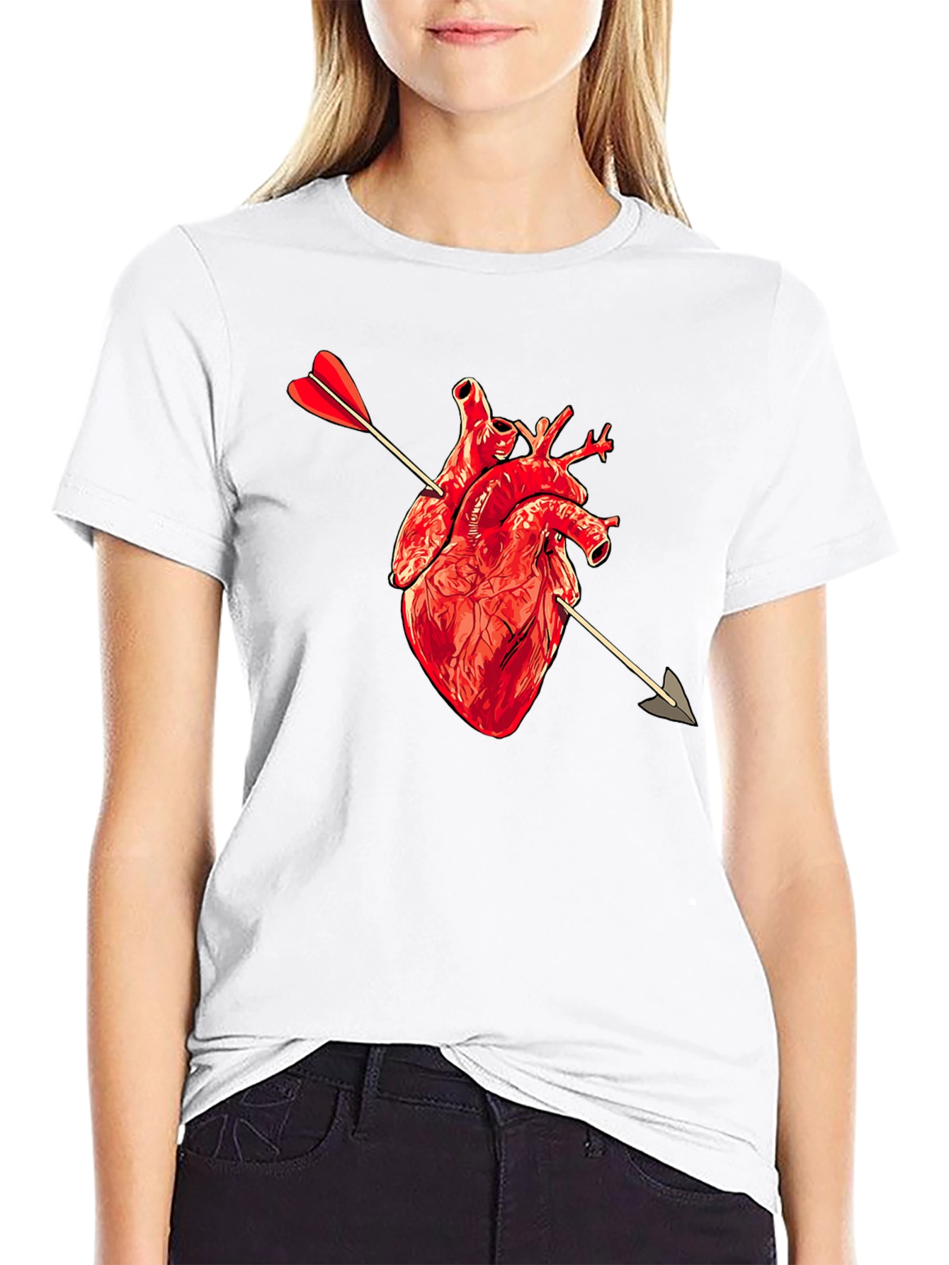 Black Anatomical Heart Arrow T-Shirt view 9