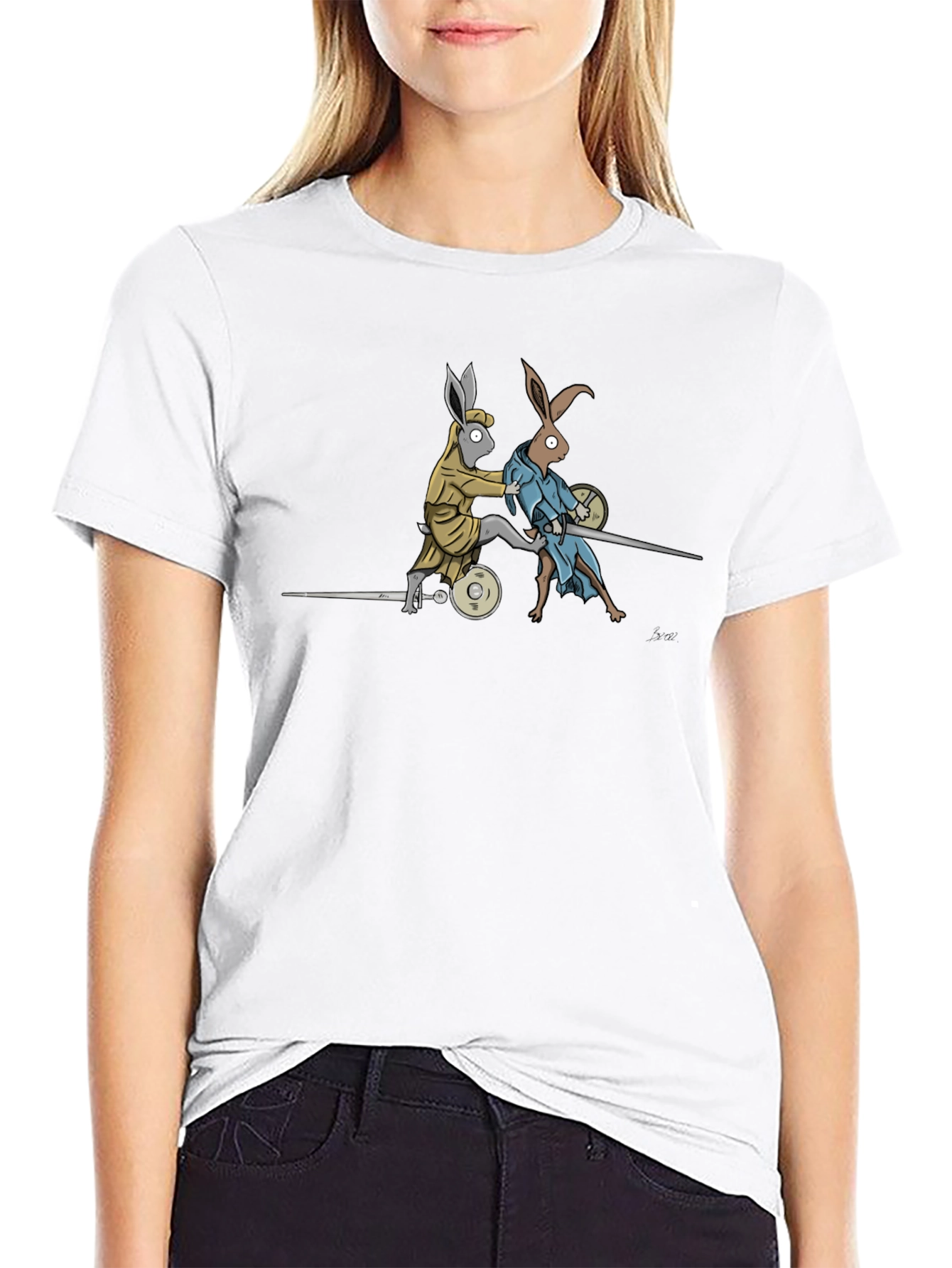 Black Fencing Rabbits Graphic Tee - Unique Design view 9