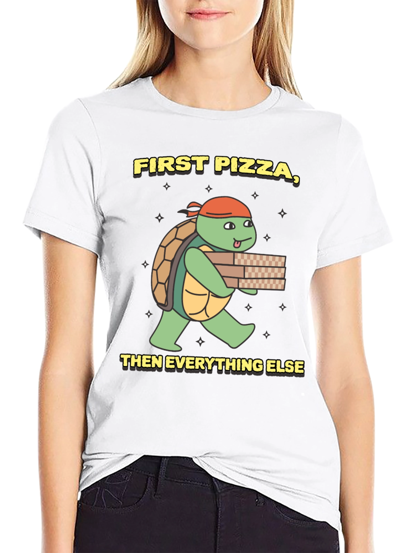 Black First Pizza Then Everything Else Turtle T-Shirt view 9