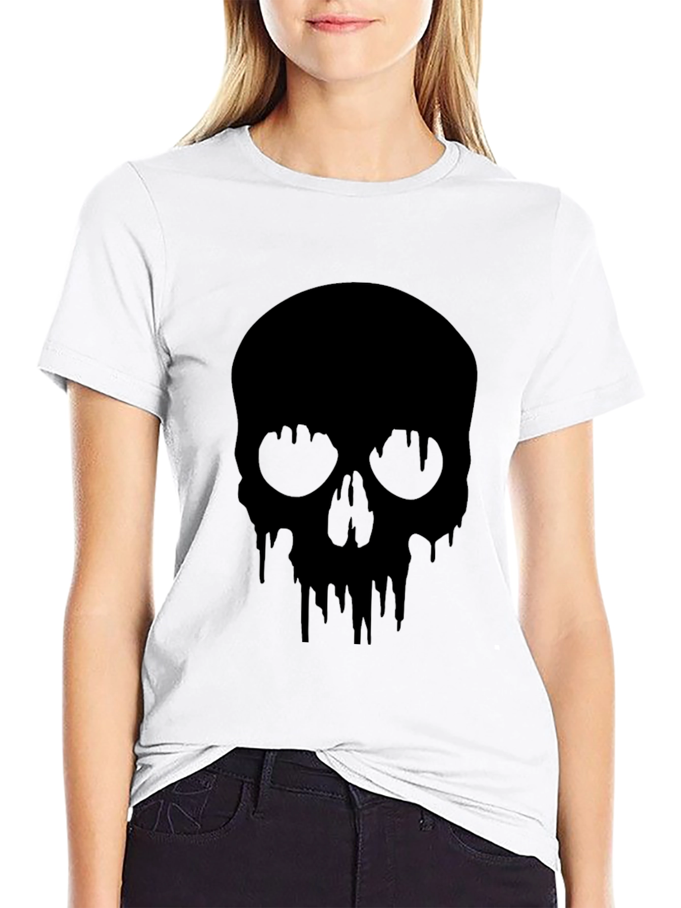 Black Men's Black Skull Drip Graphic Tee view 9