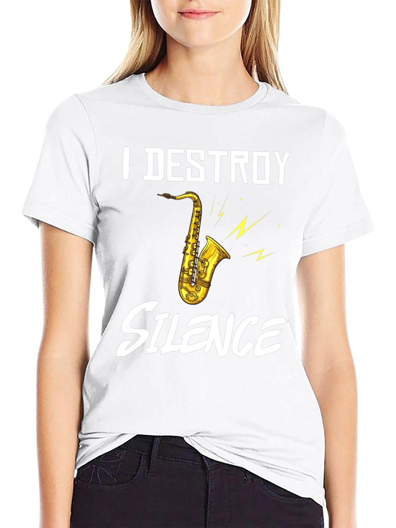 Black I Destroy Silence Saxophone Graphic T-Shirt view 9