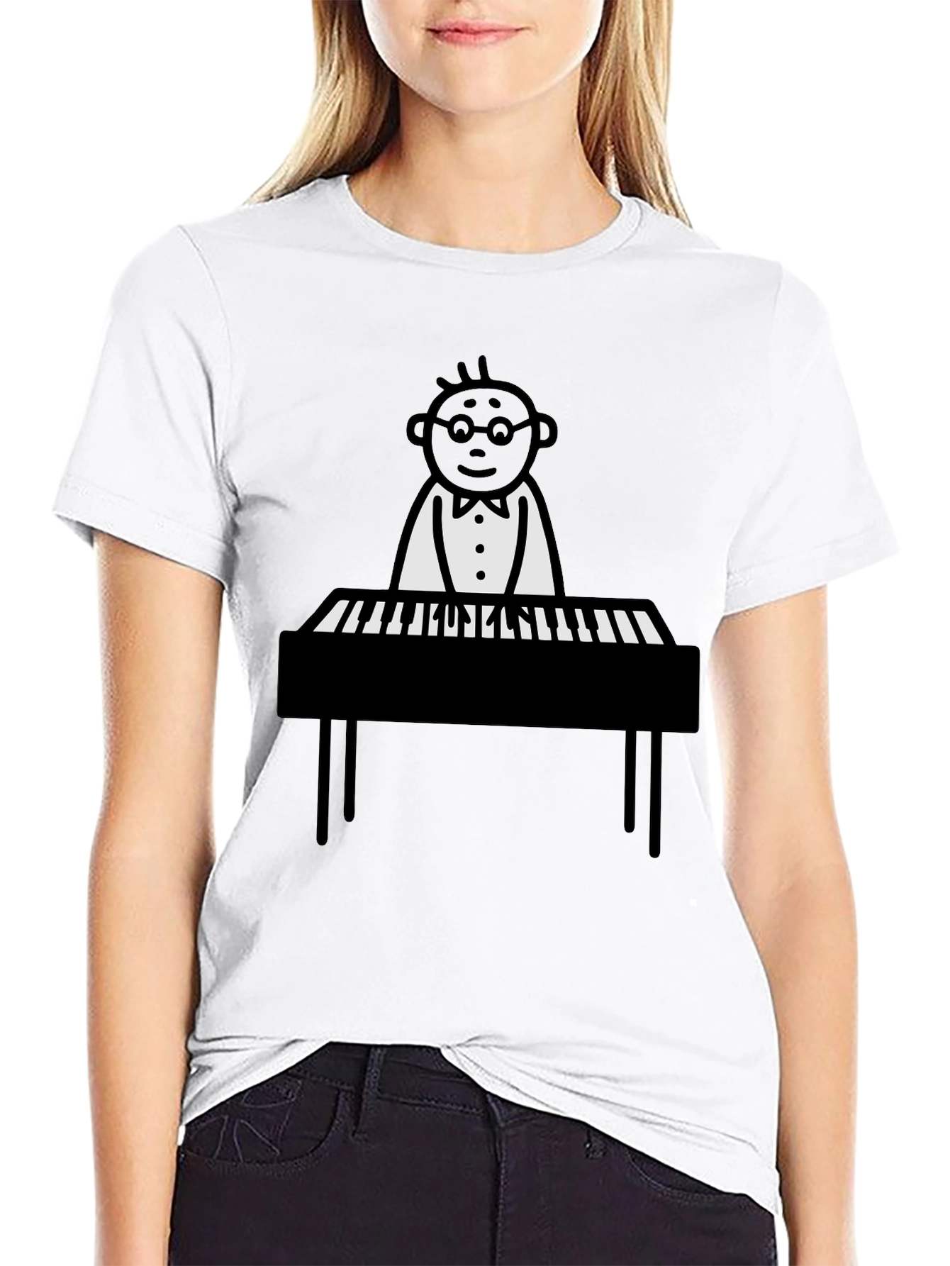 Black Piano Man Graphic Tee - Black Casual T-Shirt view 9