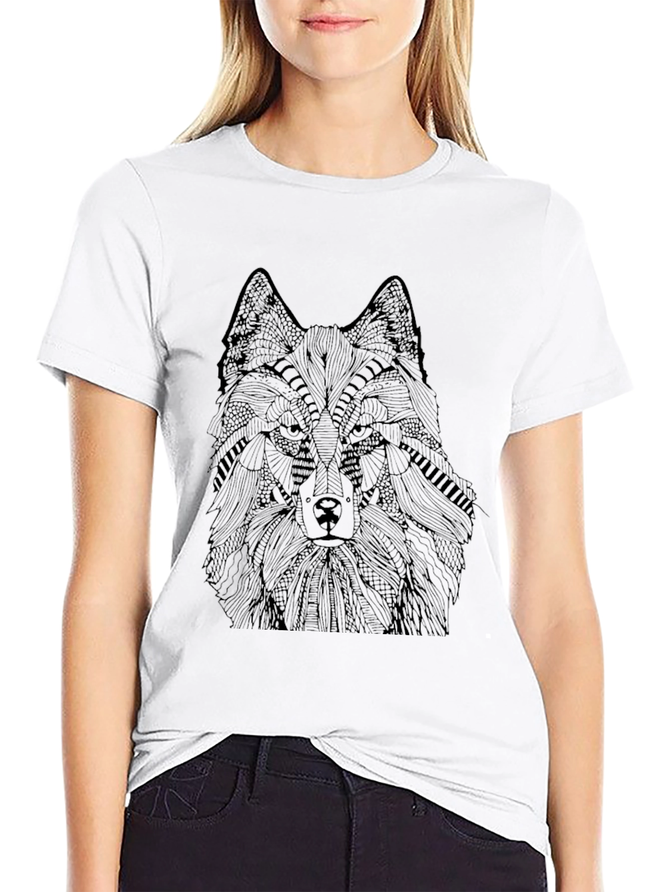 Black Wolf Graphic Black T-Shirt view 9