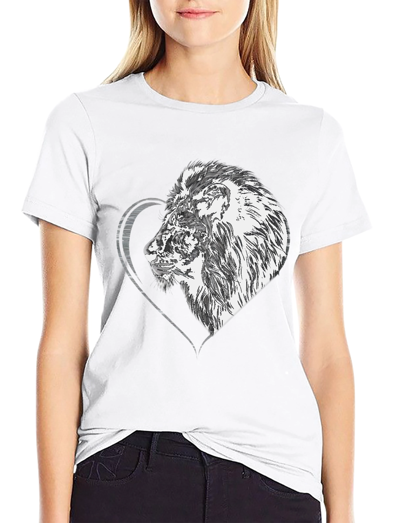 Black Lion Heart Graphic Tee - Black Unisex T-Shirt view 9