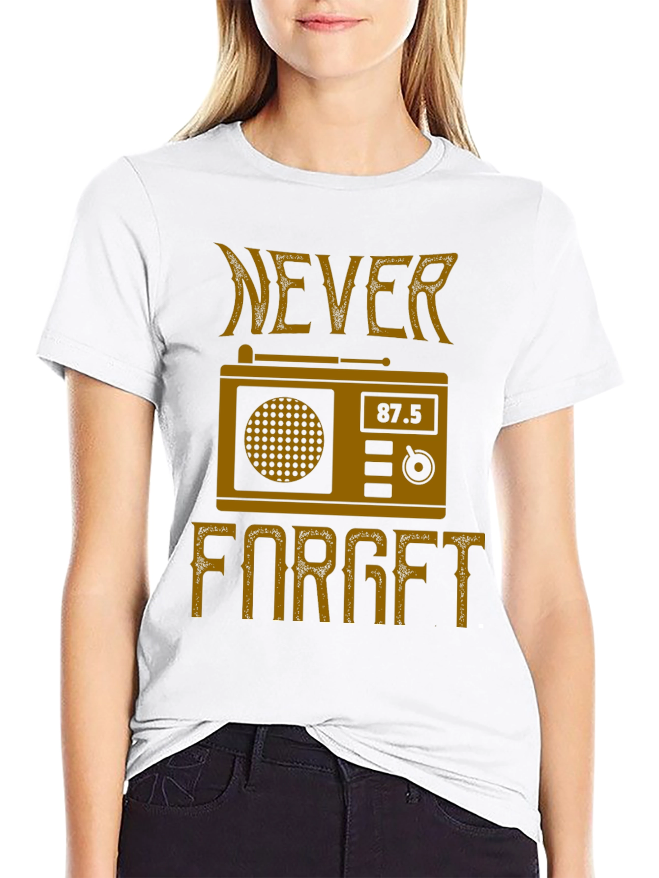 Black Retro Radio 'Never Forget' Graphic T-Shirt view 9