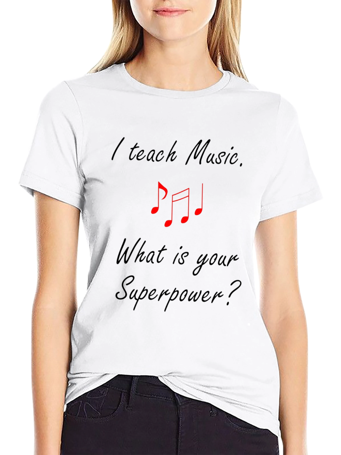 Black I Teach Music Superpower Graphic T-Shirt view 9