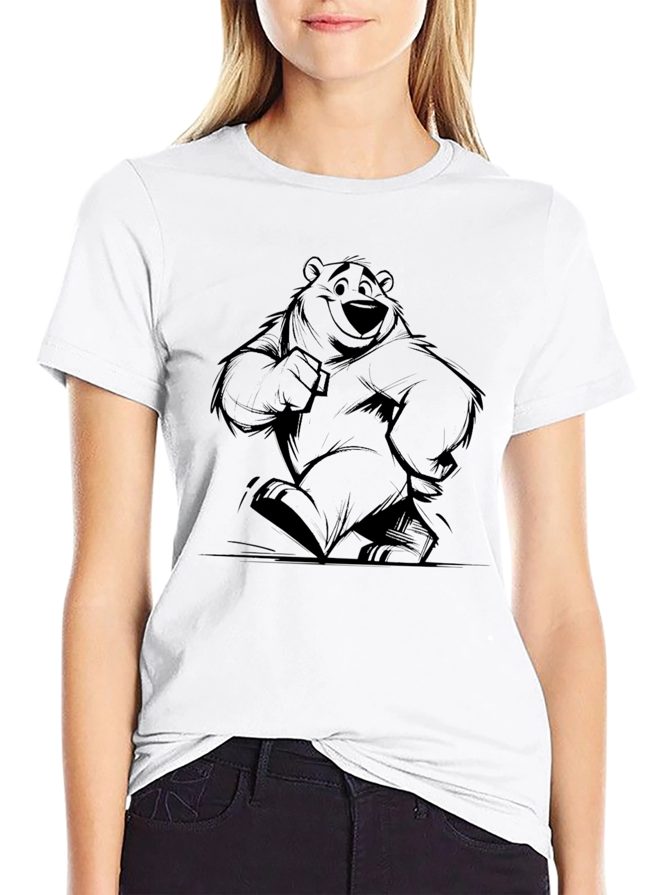 Black Cartoon Bear Graphic Print T-Shirt view 9