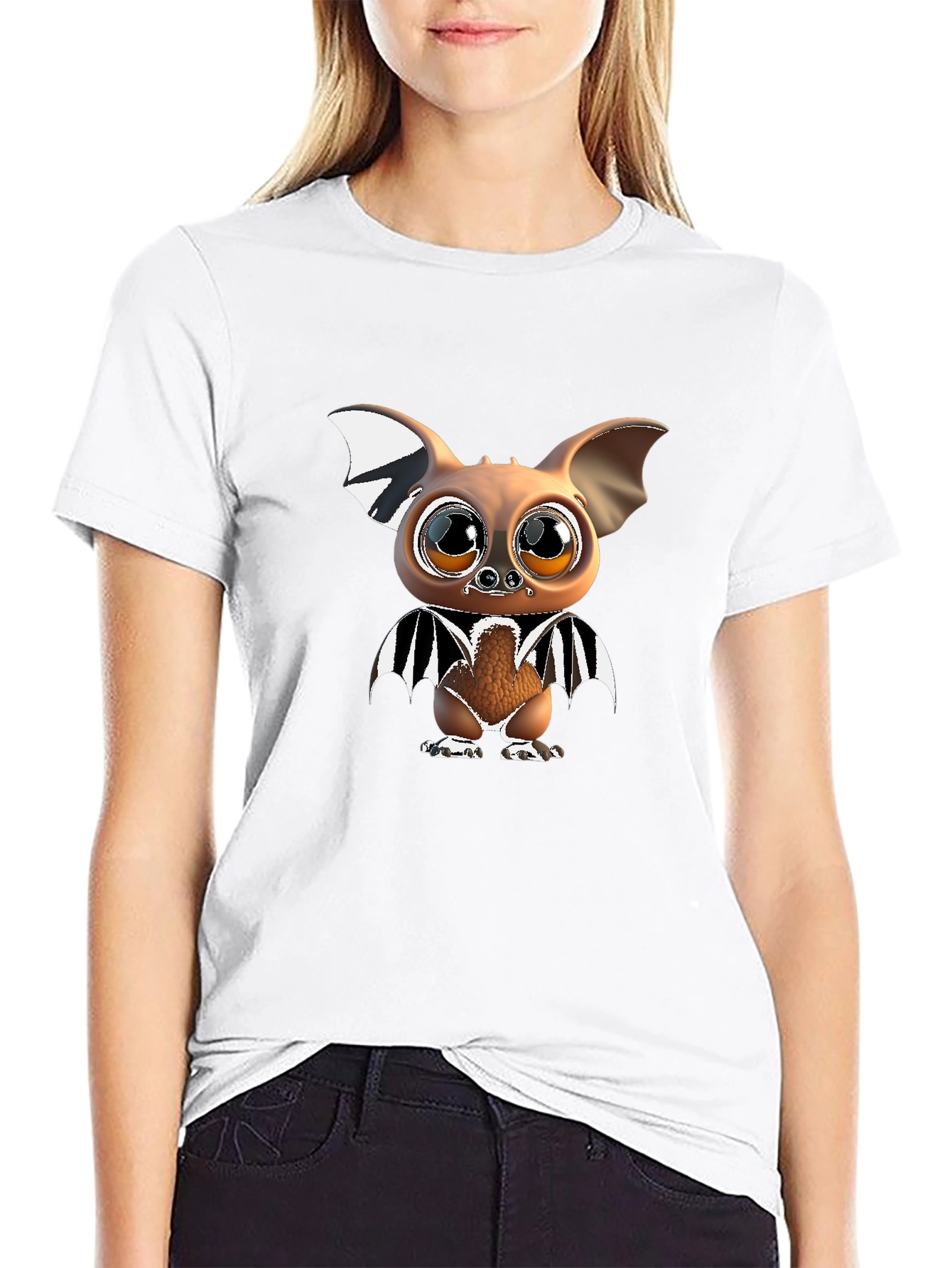 Black Cute Cartoon Bat Graphic Tee view 9
