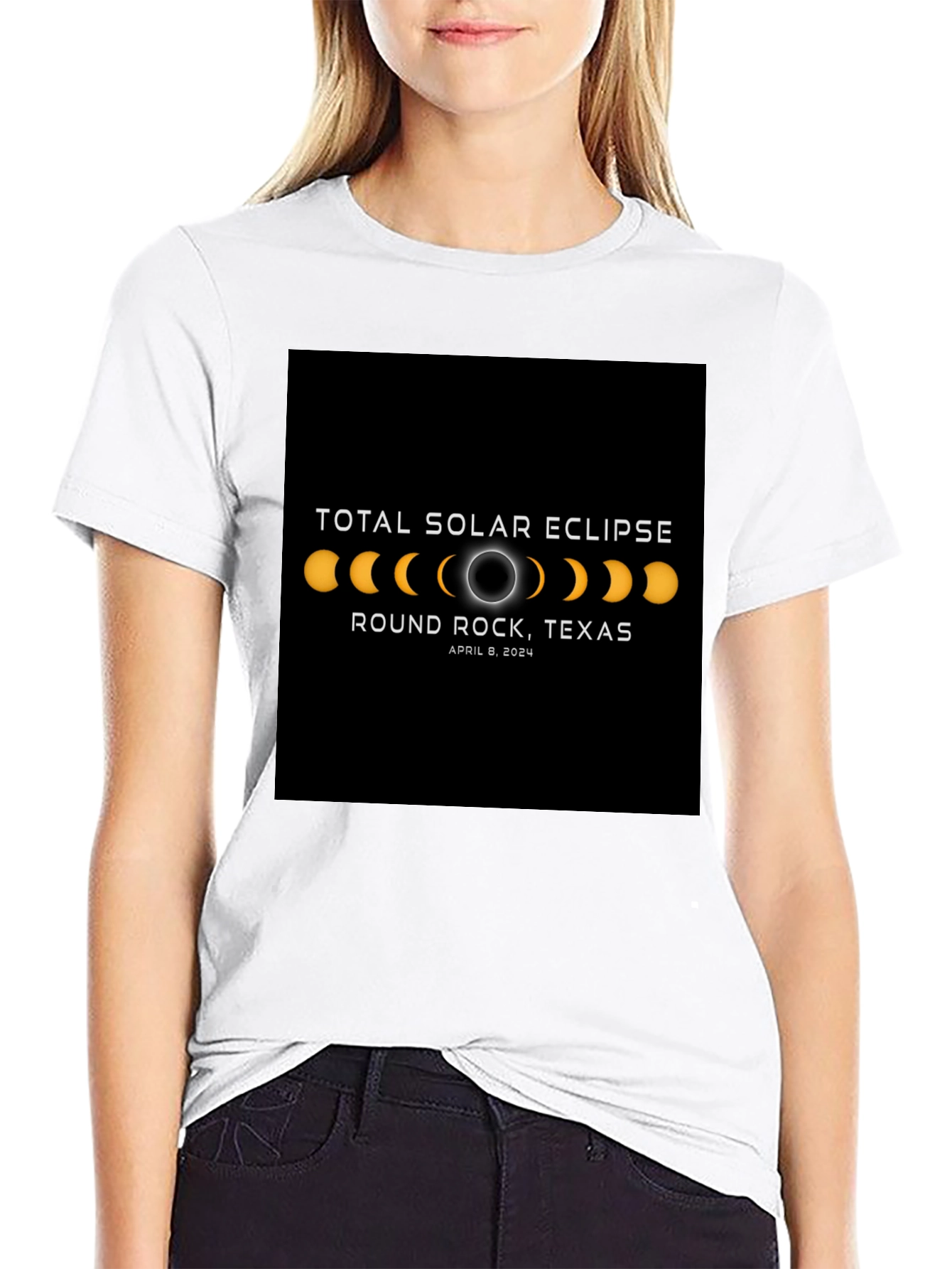 Black Total Solar Eclipse Round Rock Texas April 8 2024 Black T-Shirt view 9