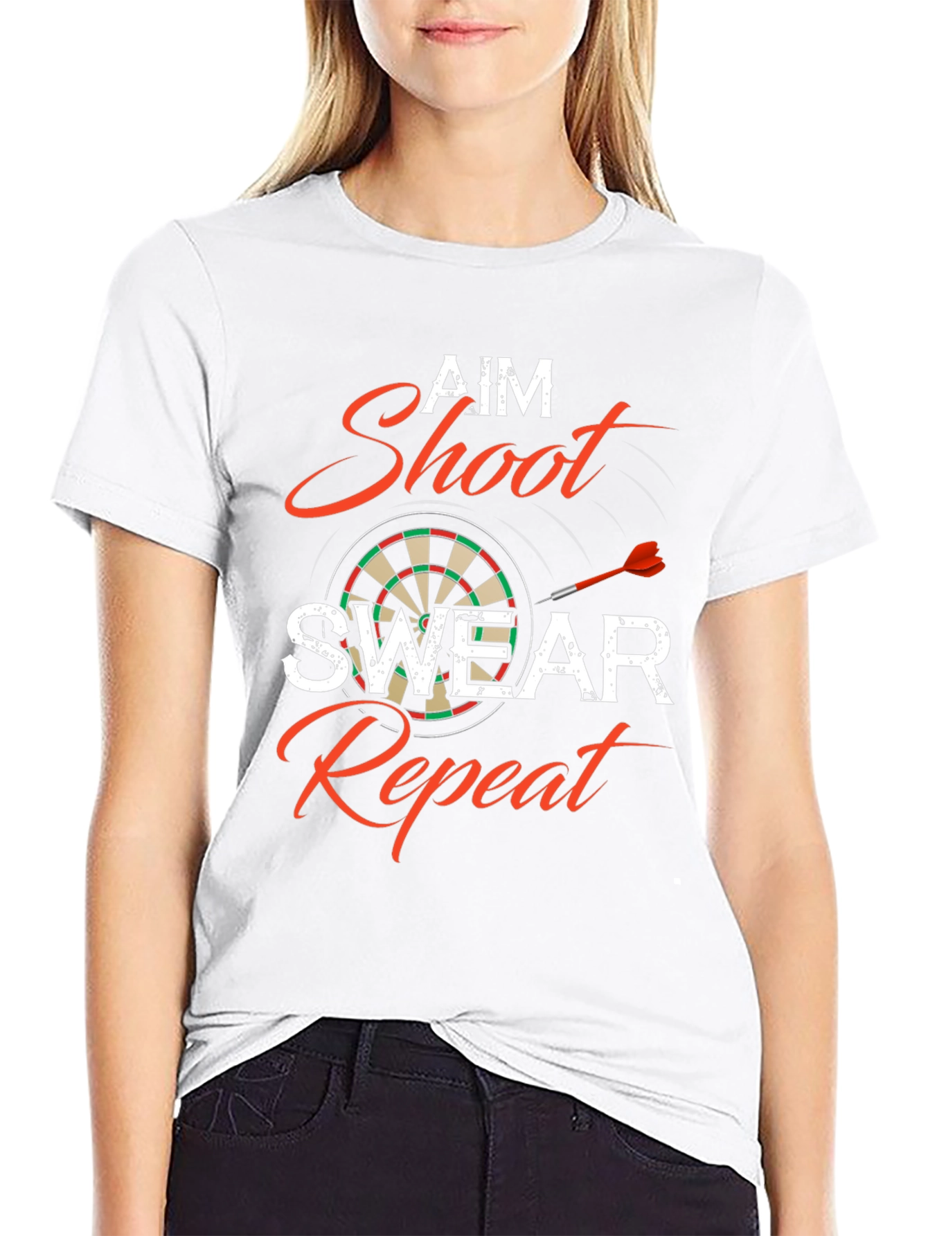 Black Aim Shoot Swear Repeat Dart T-Shirt view 9