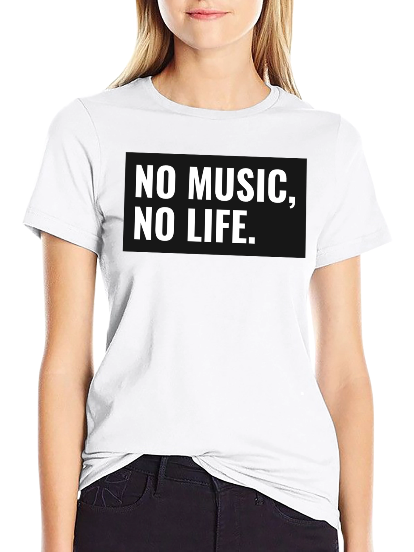 Black No Music, No Life T-Shirt - Black Cotton Tee view 9