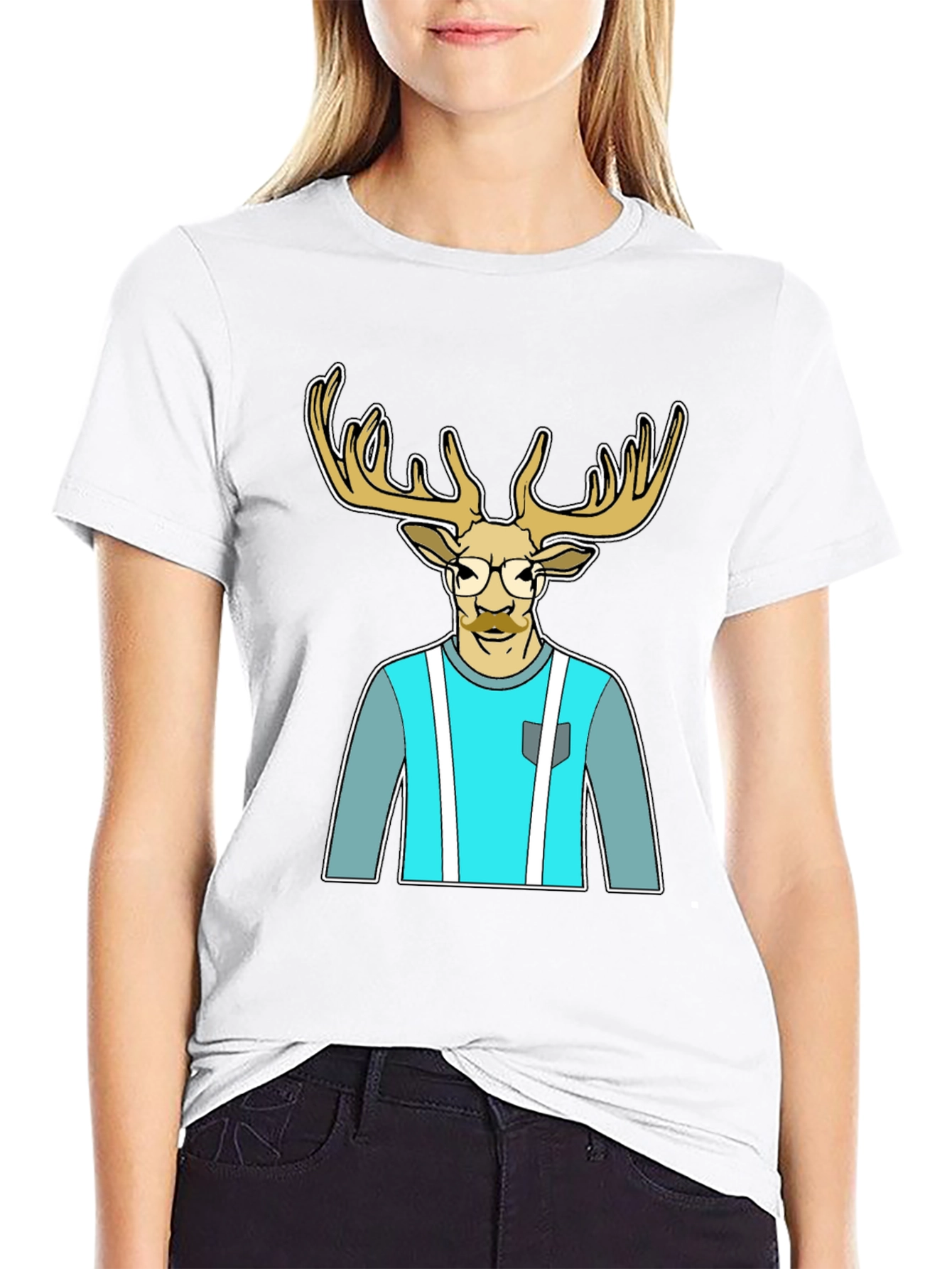 Black Stylish Deer Graphic Tee view 9