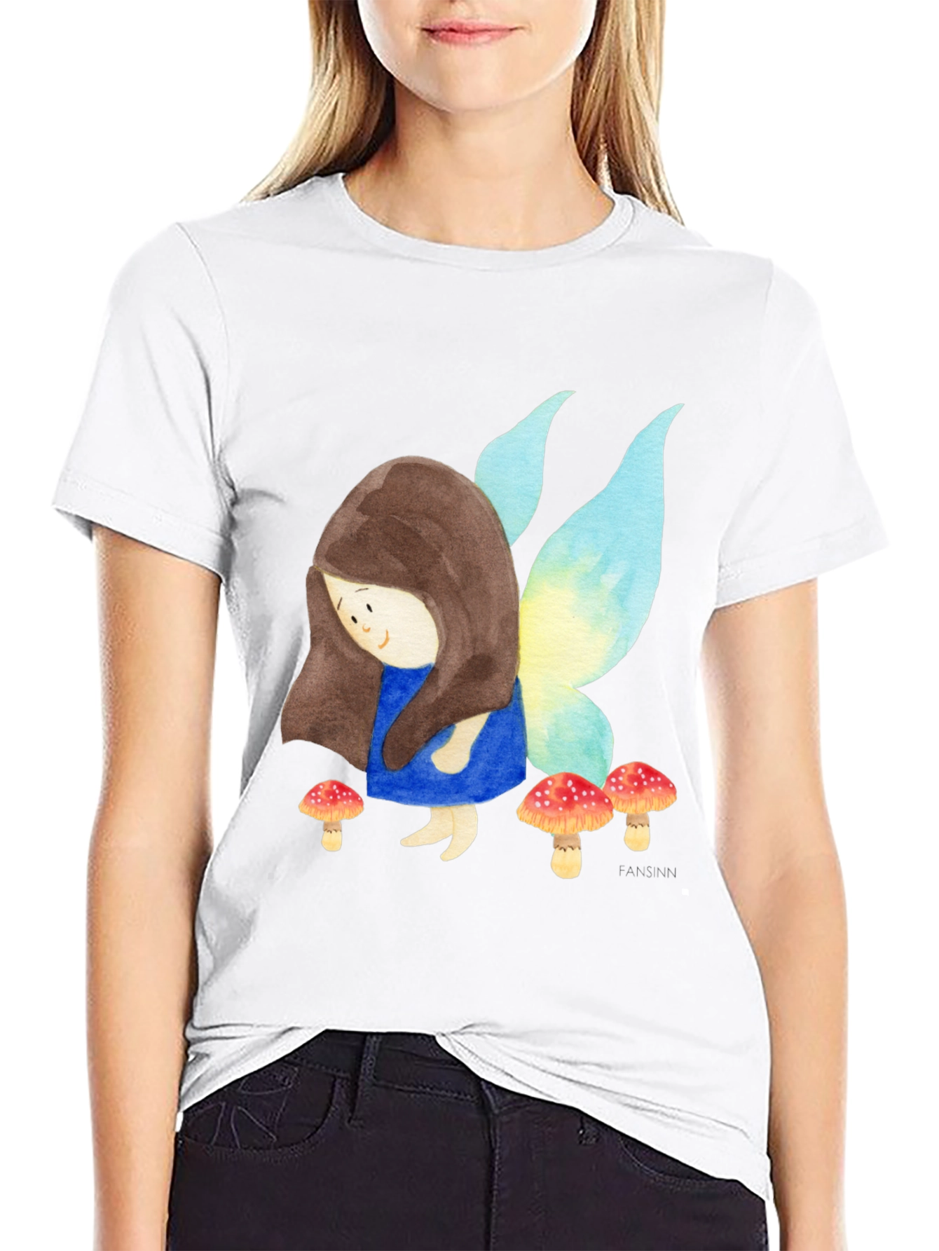 Black Fairy and Mushrooms Graphic T-Shirt view 9