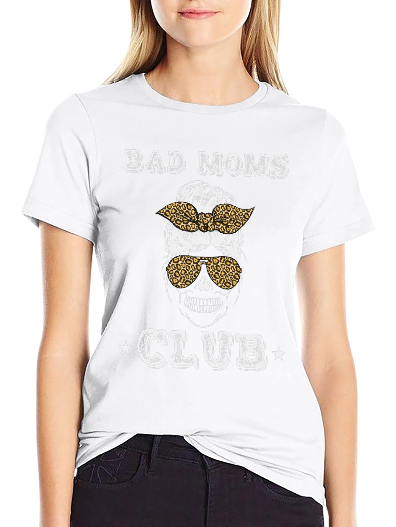 Black Bad Moms Club Graphic Tee - Skull Bandana T-Shirt view 9