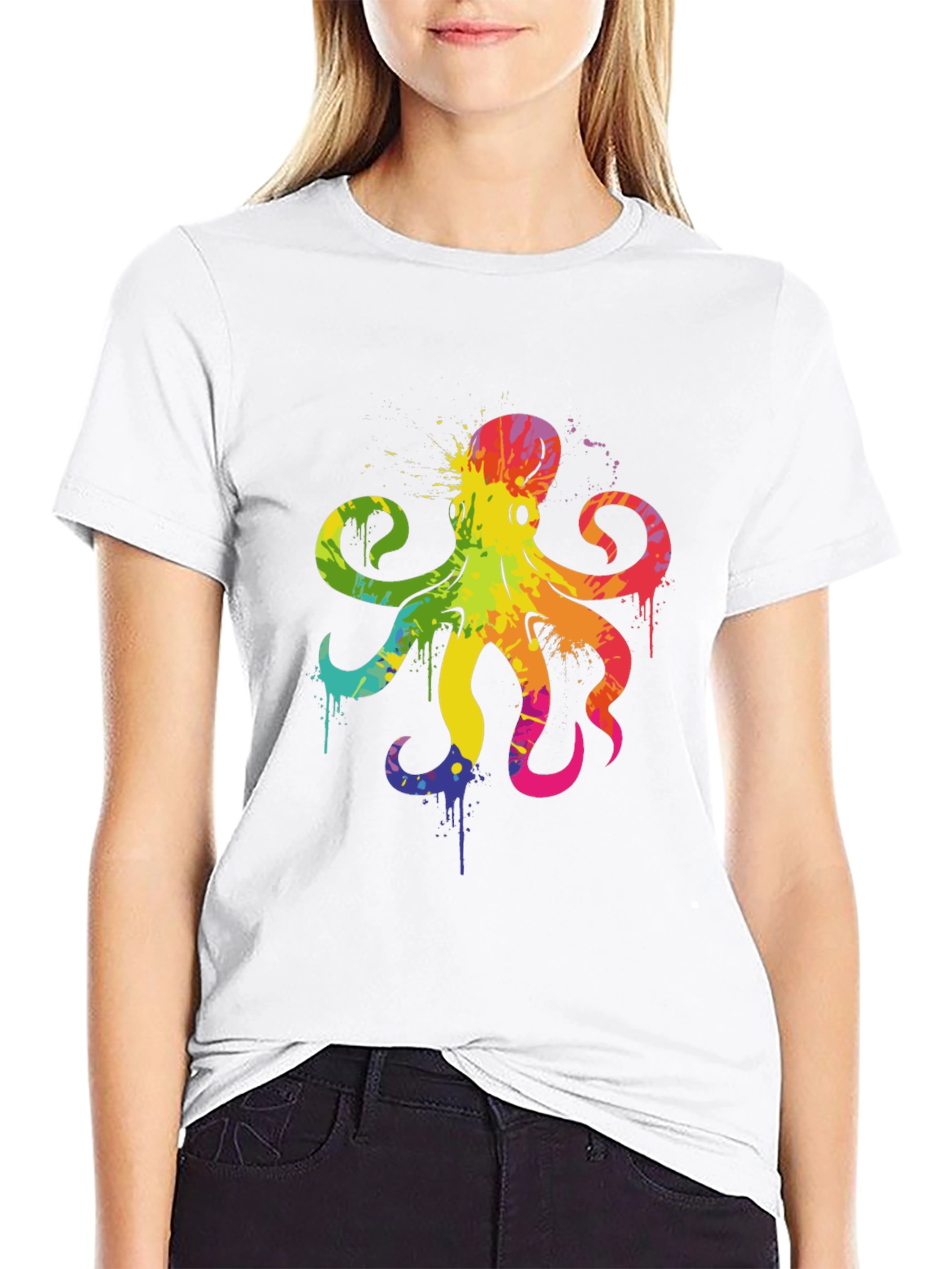 Black Rainbow Octopus Graphic T-Shirt - Men's Black Tee view 9