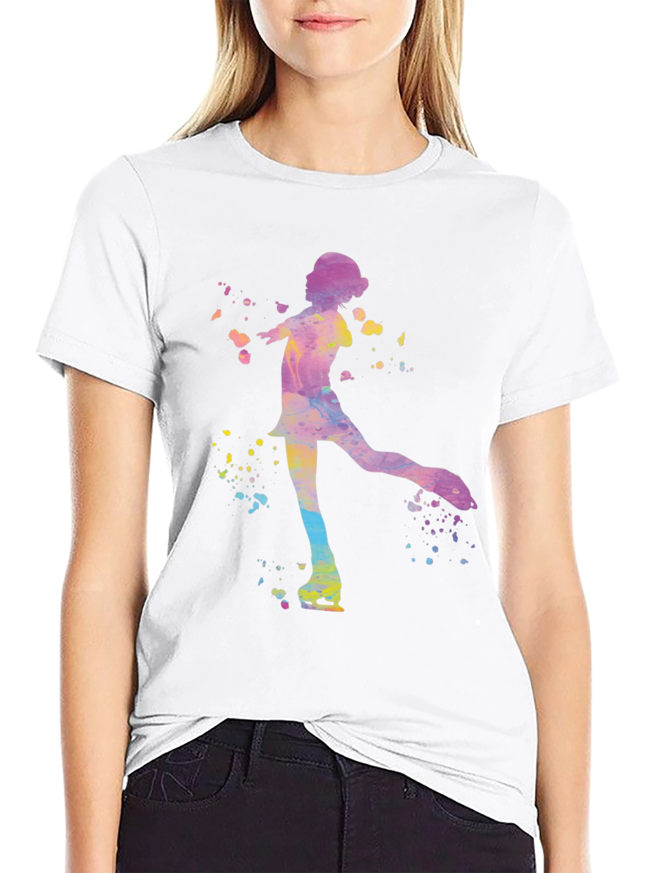 Black Watercolor Ice Skater Graphic Tee - Black Unisex T-Shirt view 9