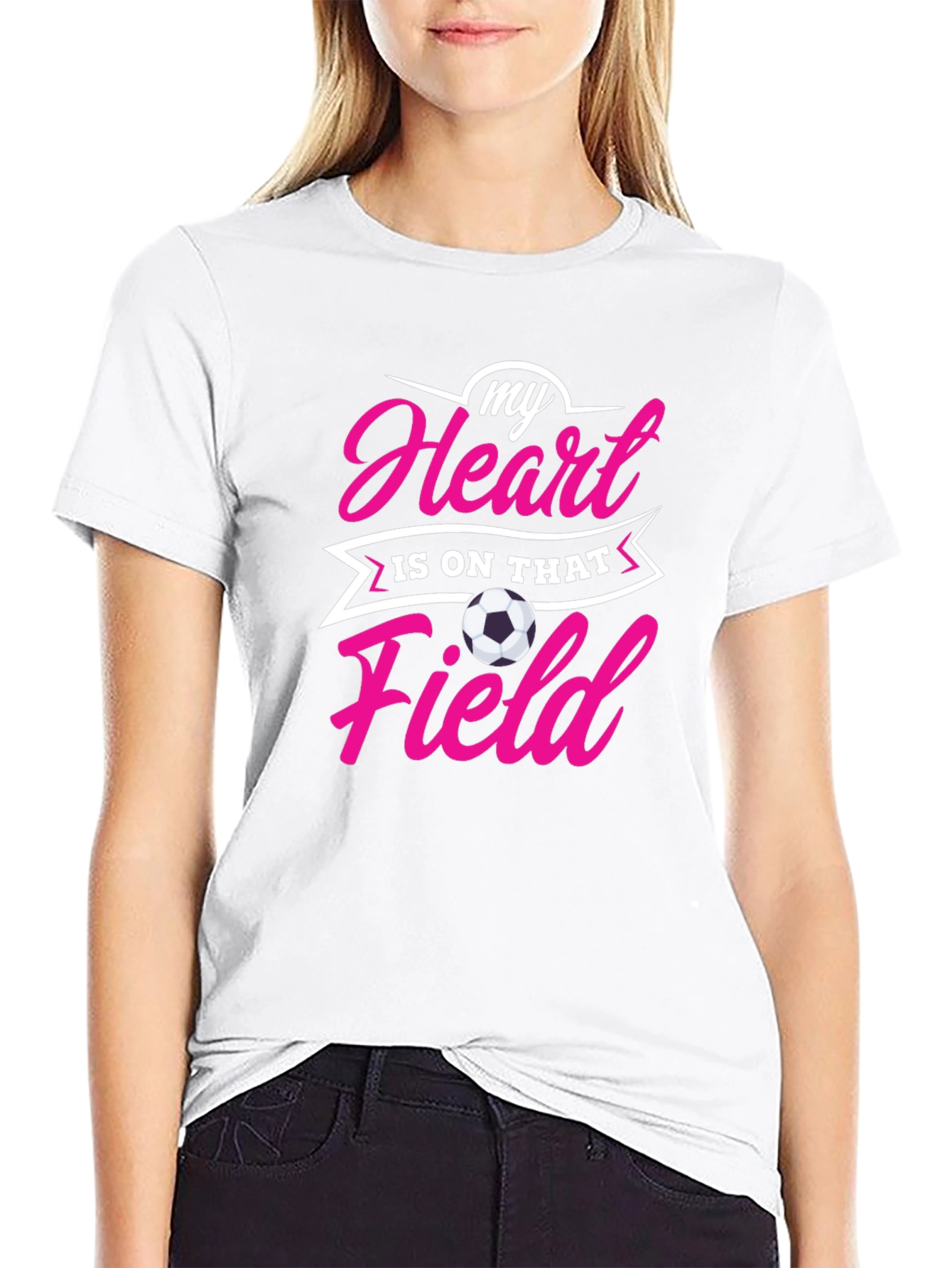 Black Soccer Mom/Dad Heart on Field Black T-Shirt view 9