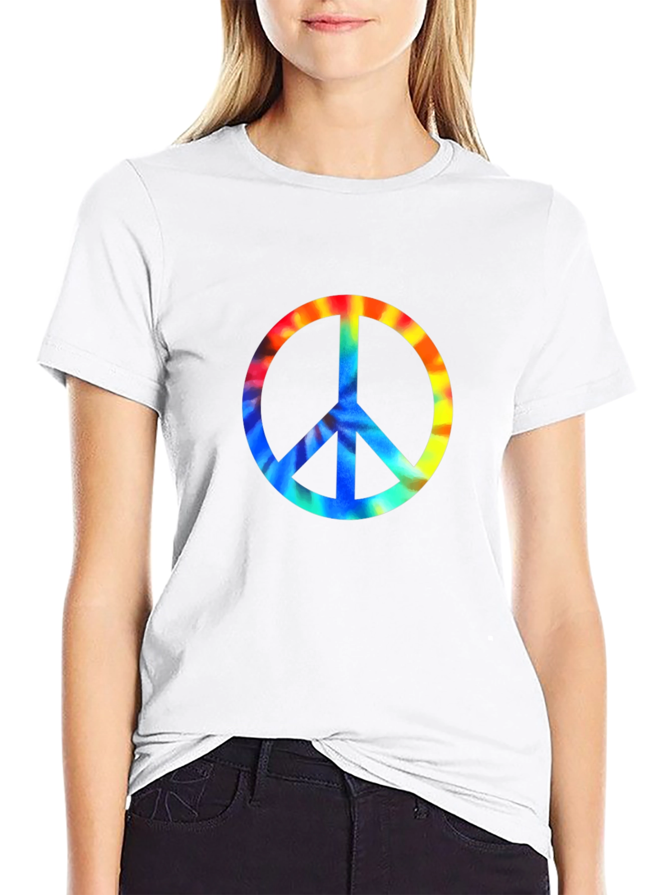 Black Peace Sign Tie-Dye Graphic Tee - Black view 9