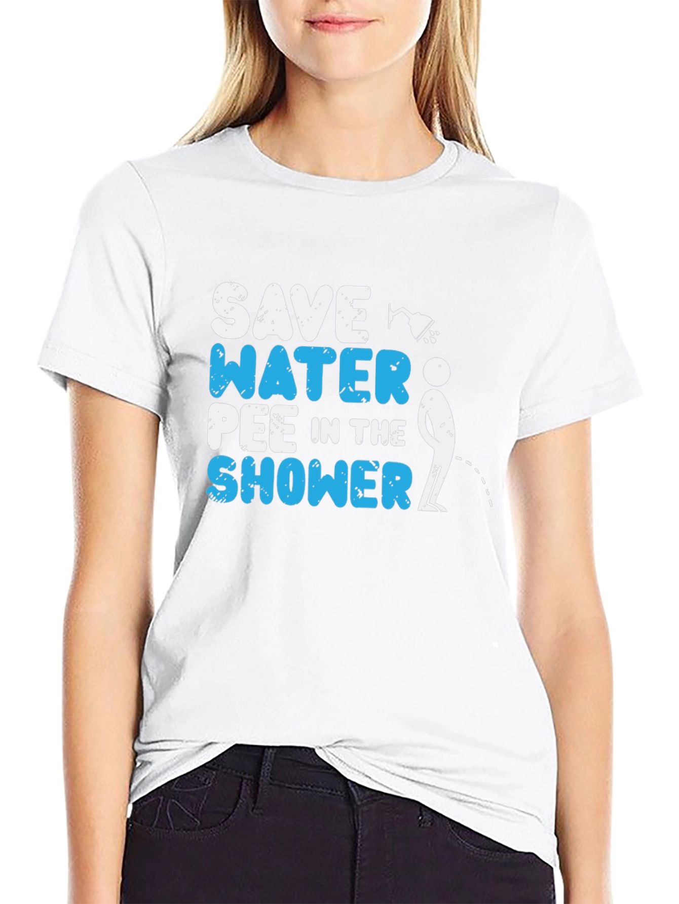 Black Save Water Pee in the Shower Graphic Tee view 9