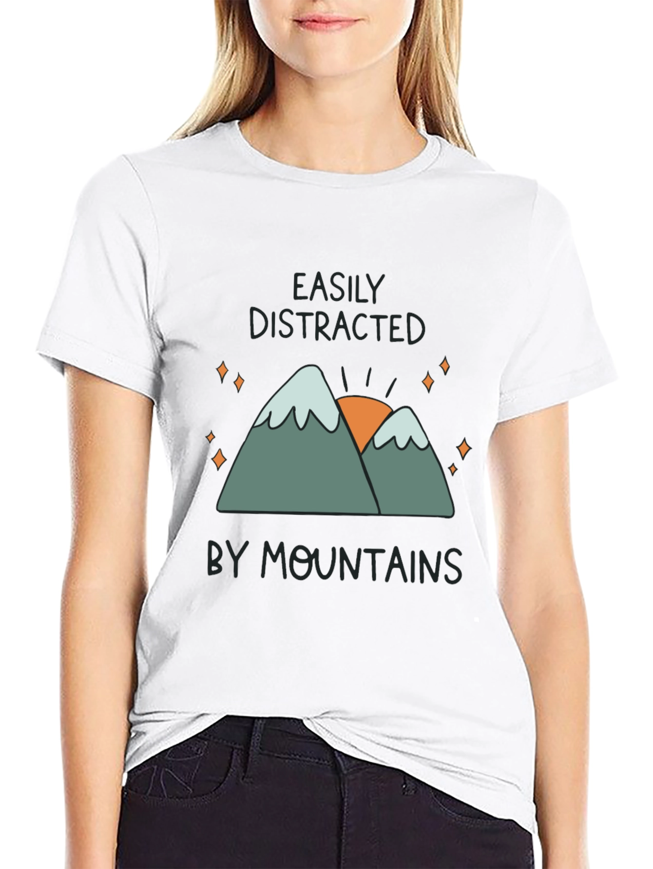 Black Easily Distracted By Mountains Graphic T-Shirt view 9