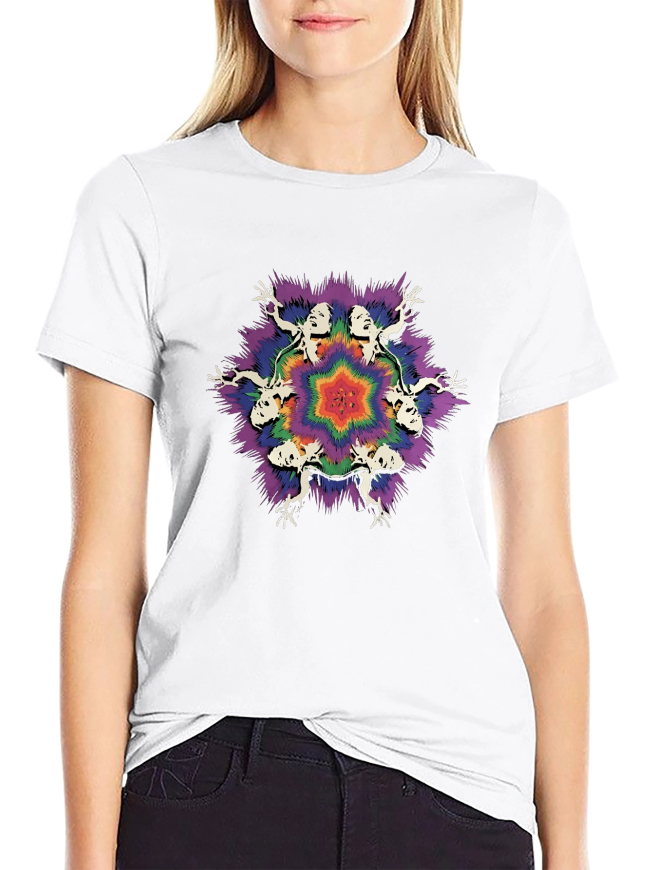 Black Psychedelic T-Shirt with Abstract Figures view 9