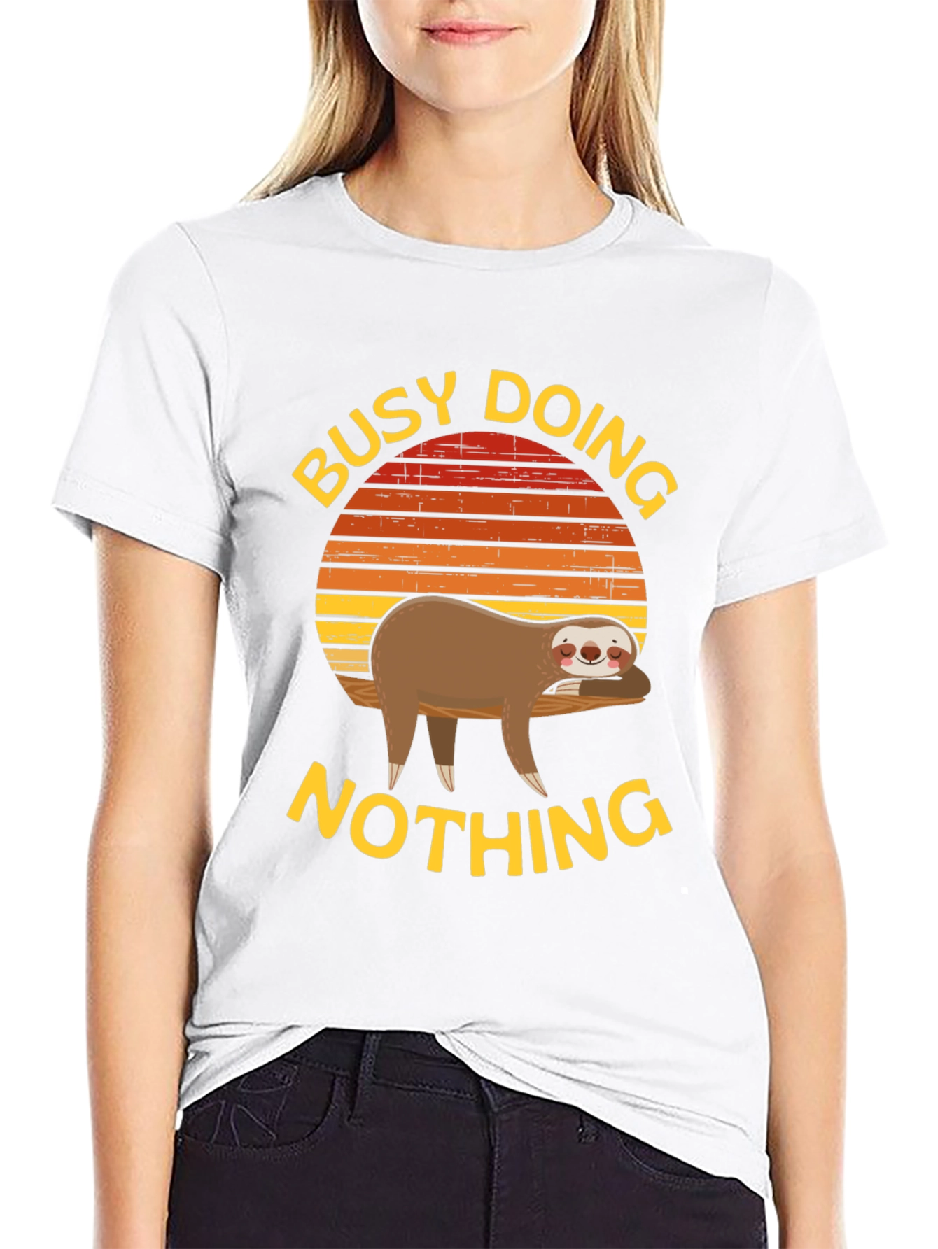 Black Busy Doing Nothing Sloth Graphic Tee view 9
