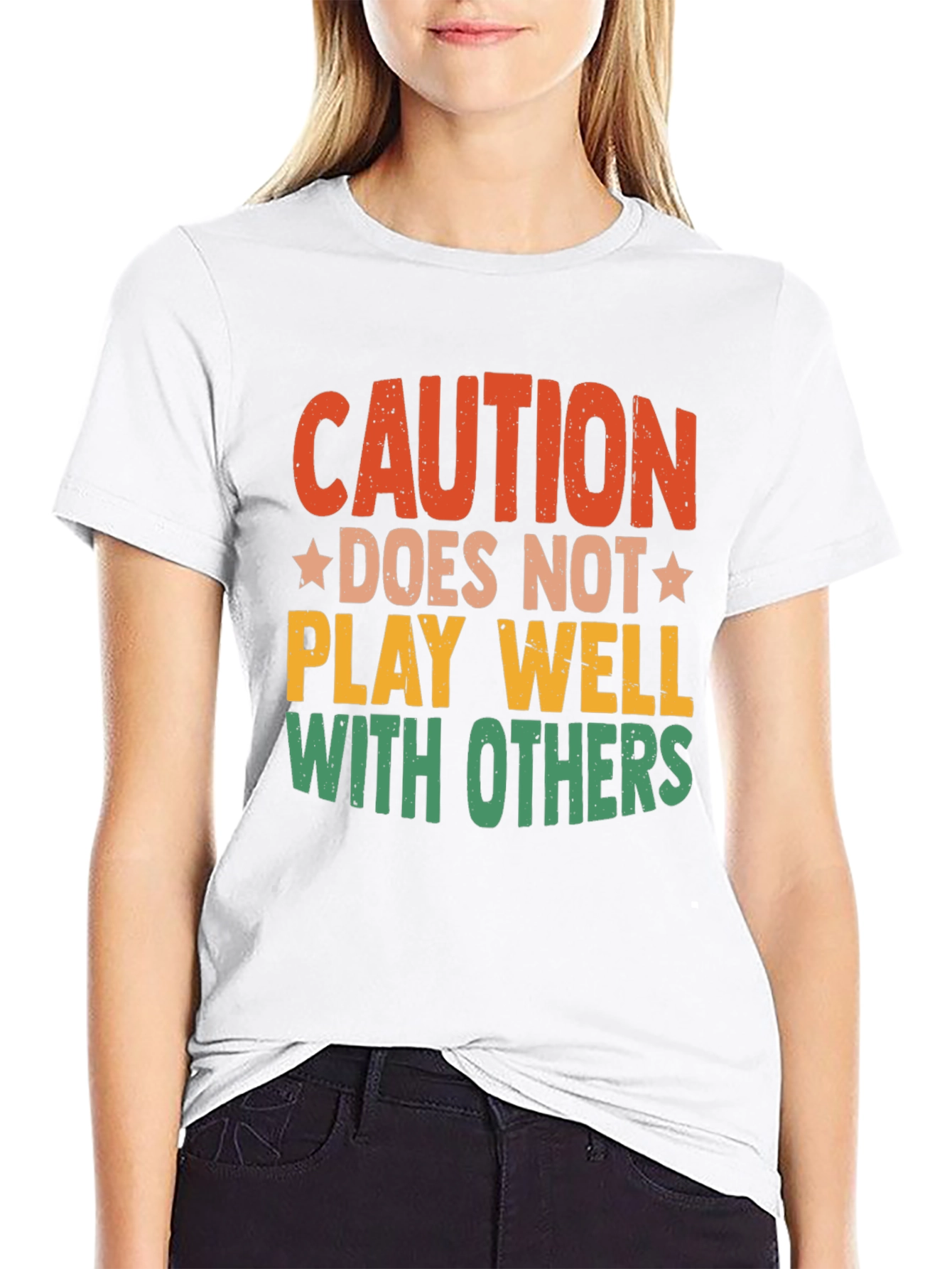 Black Caution: Does Not Play Well With Others T-Shirt view 9
