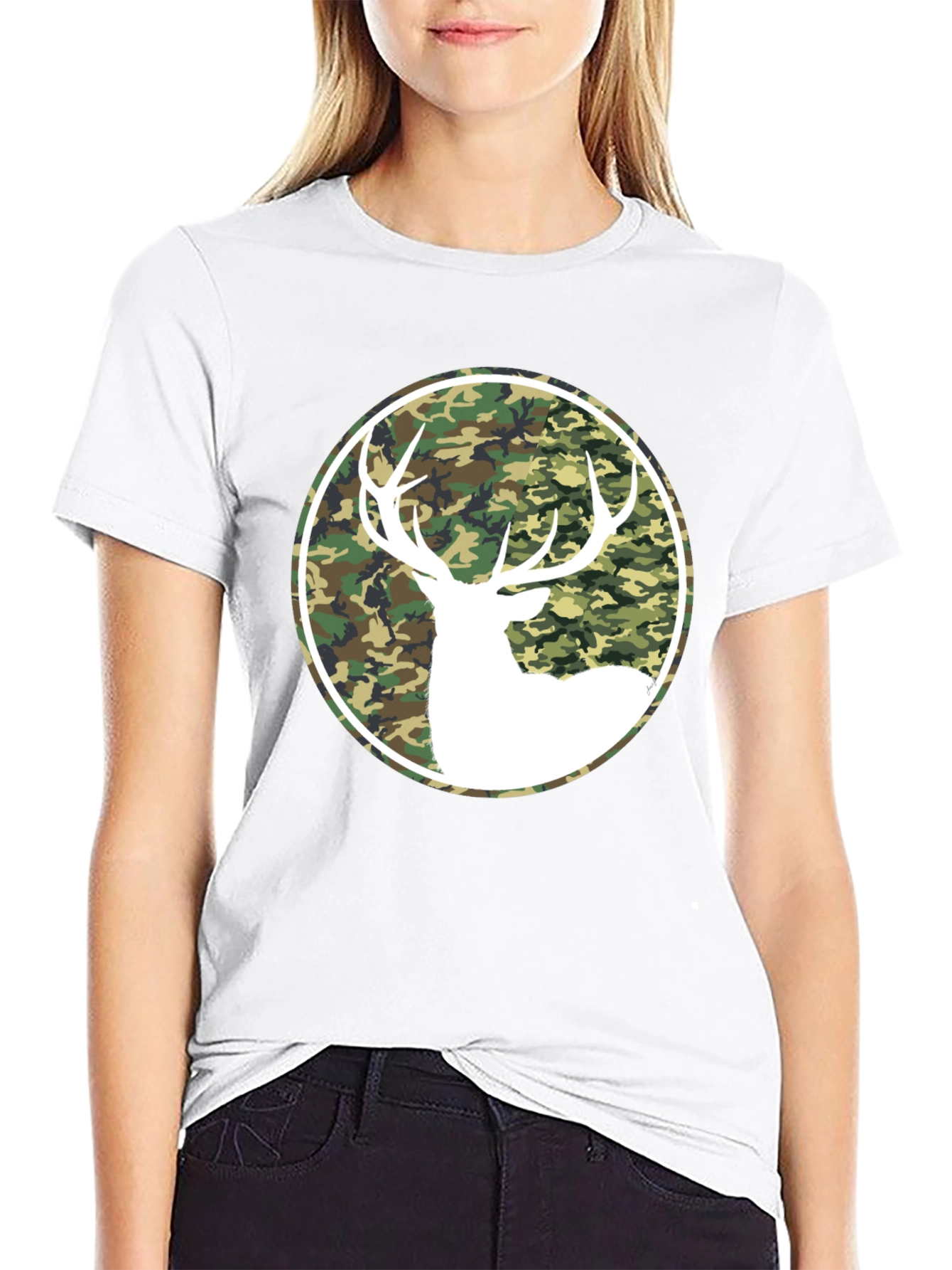 Black Camo Deer Graphic Tee - Black Cotton T-Shirt view 9