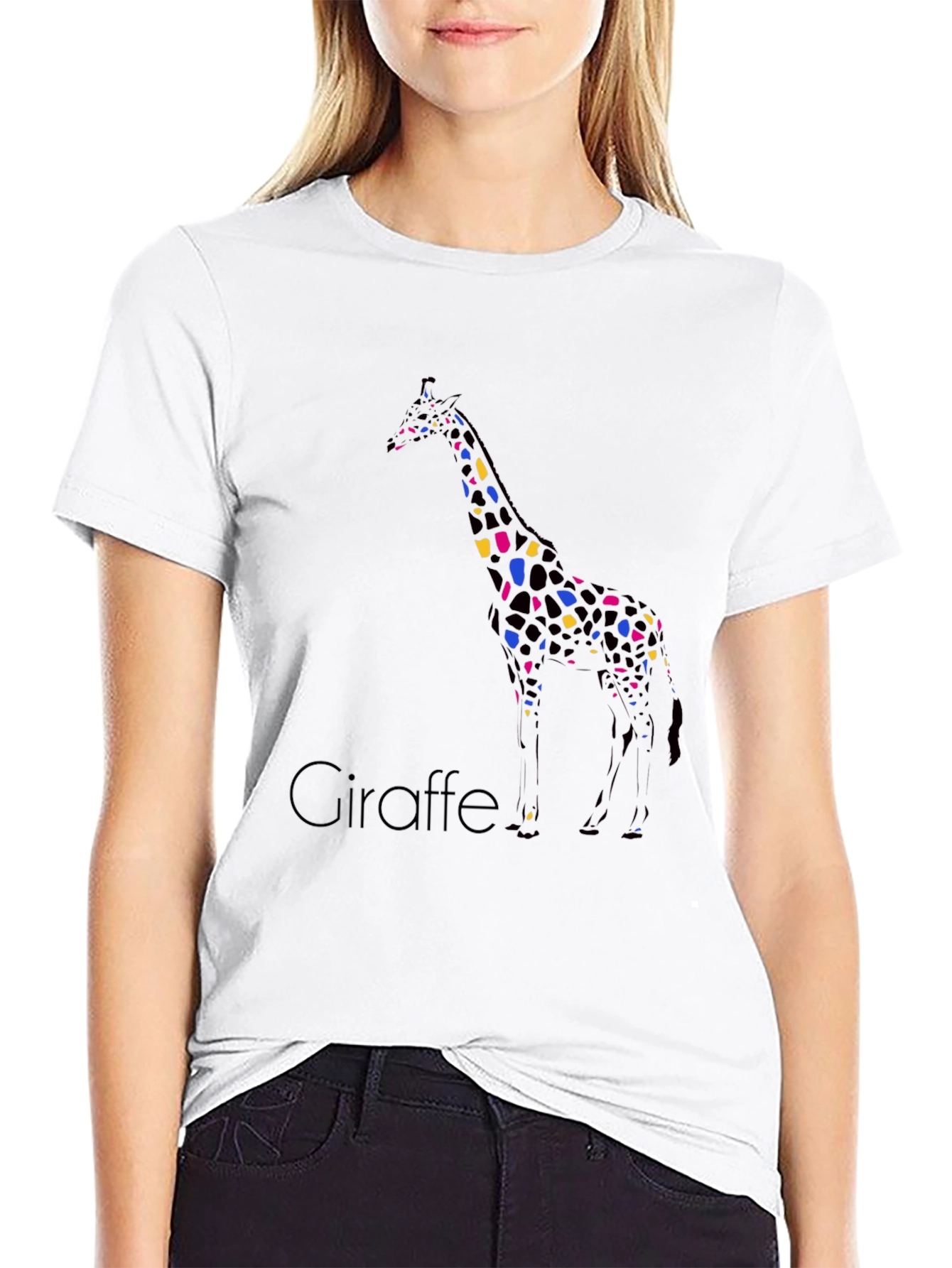 Black Giraffe Print Crew Neck T-Shirt view 9