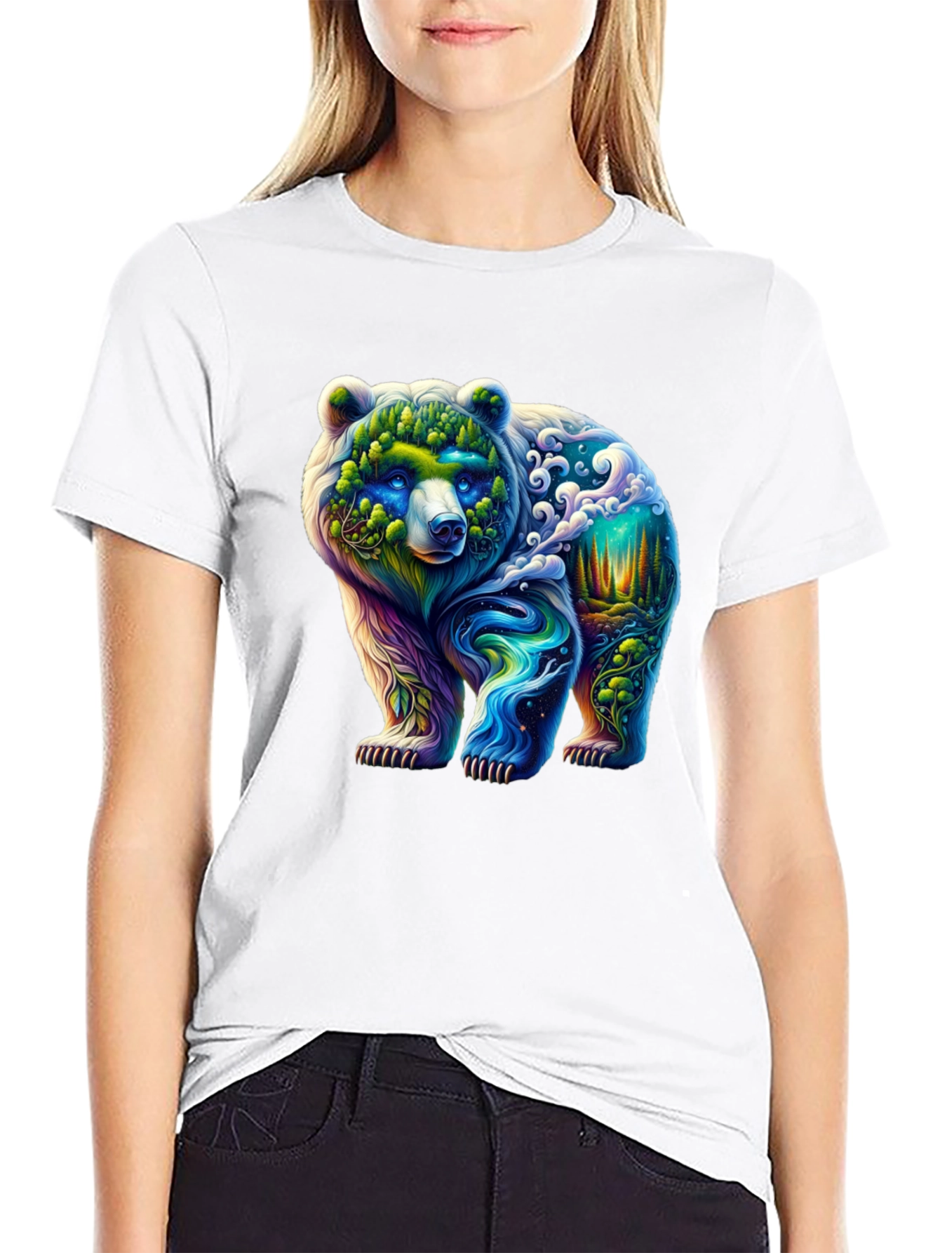 Black Nature Bear Graphic Tee - Black view 9