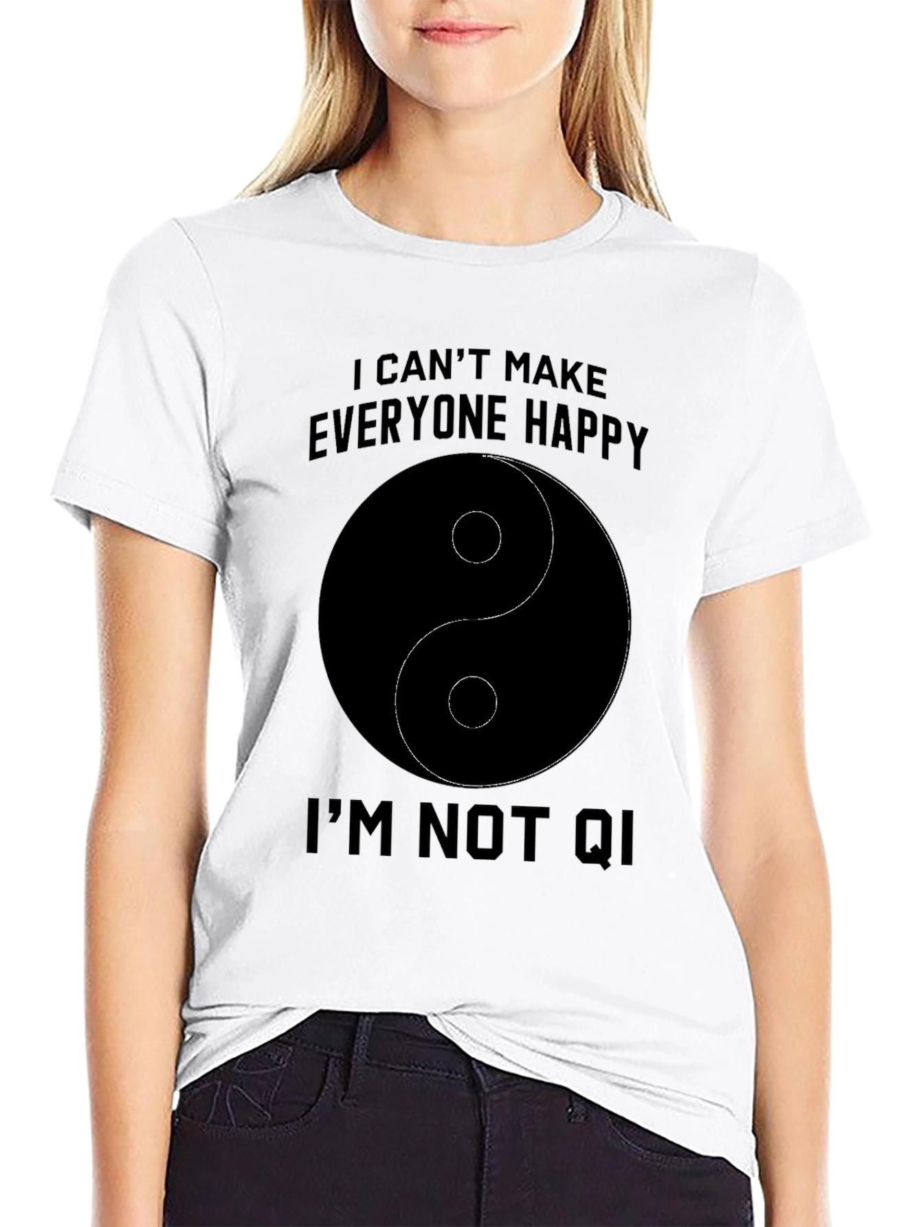 Black Humorous Yin Yang "I'm Not Qi" T-Shirt view 9