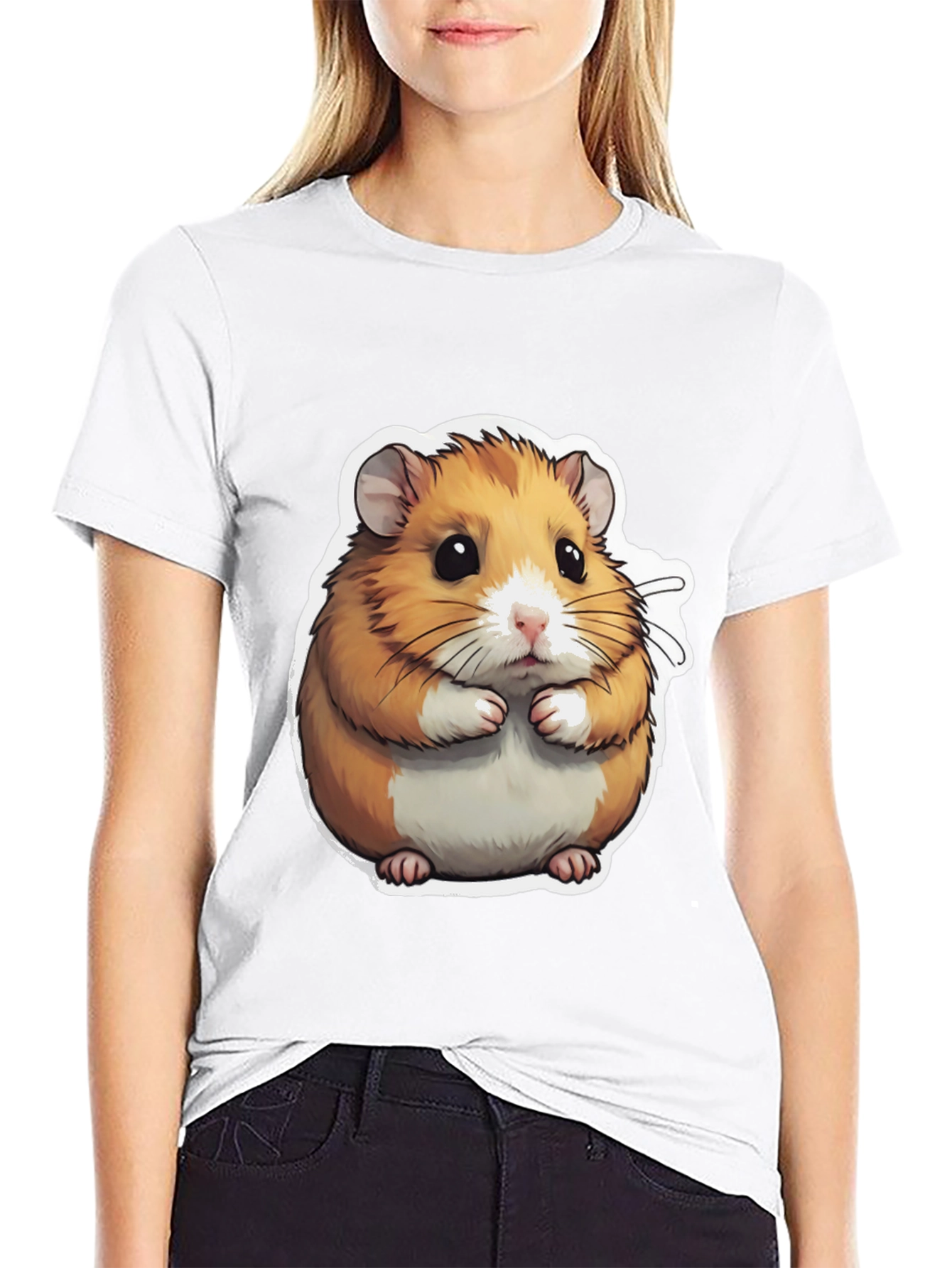 Black Cute Hamster Graphic Tee - Black Cotton Blend view 9