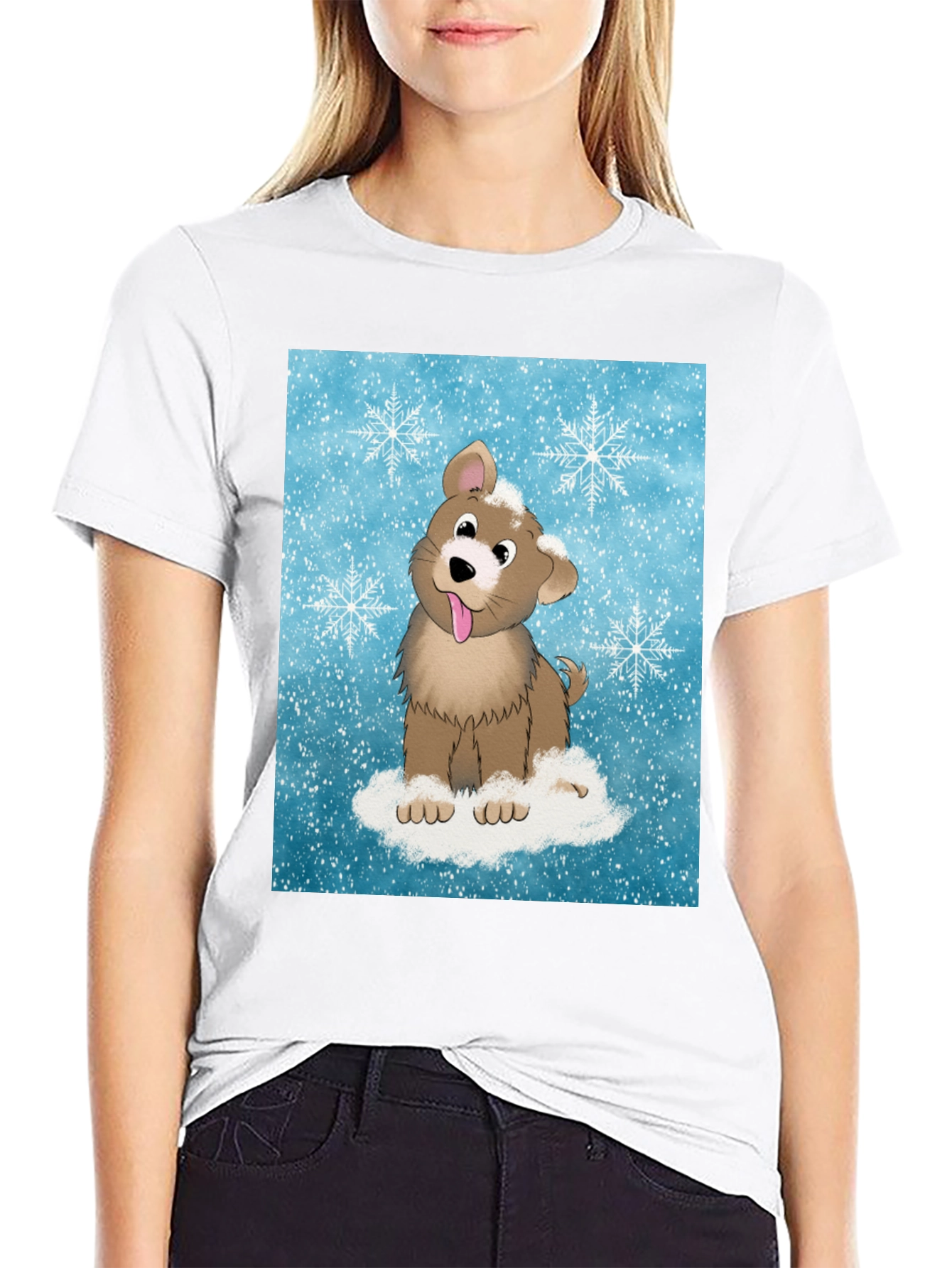 Black Cute Puppy Snowflake T-Shirt view 9