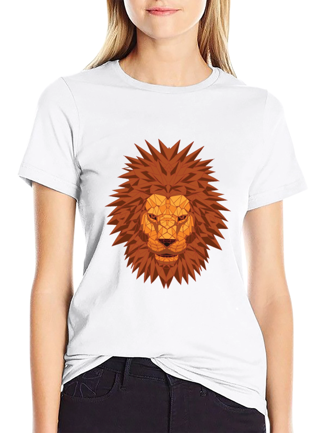 Black Geometric Lion Head Graphic Tee - Black view 9