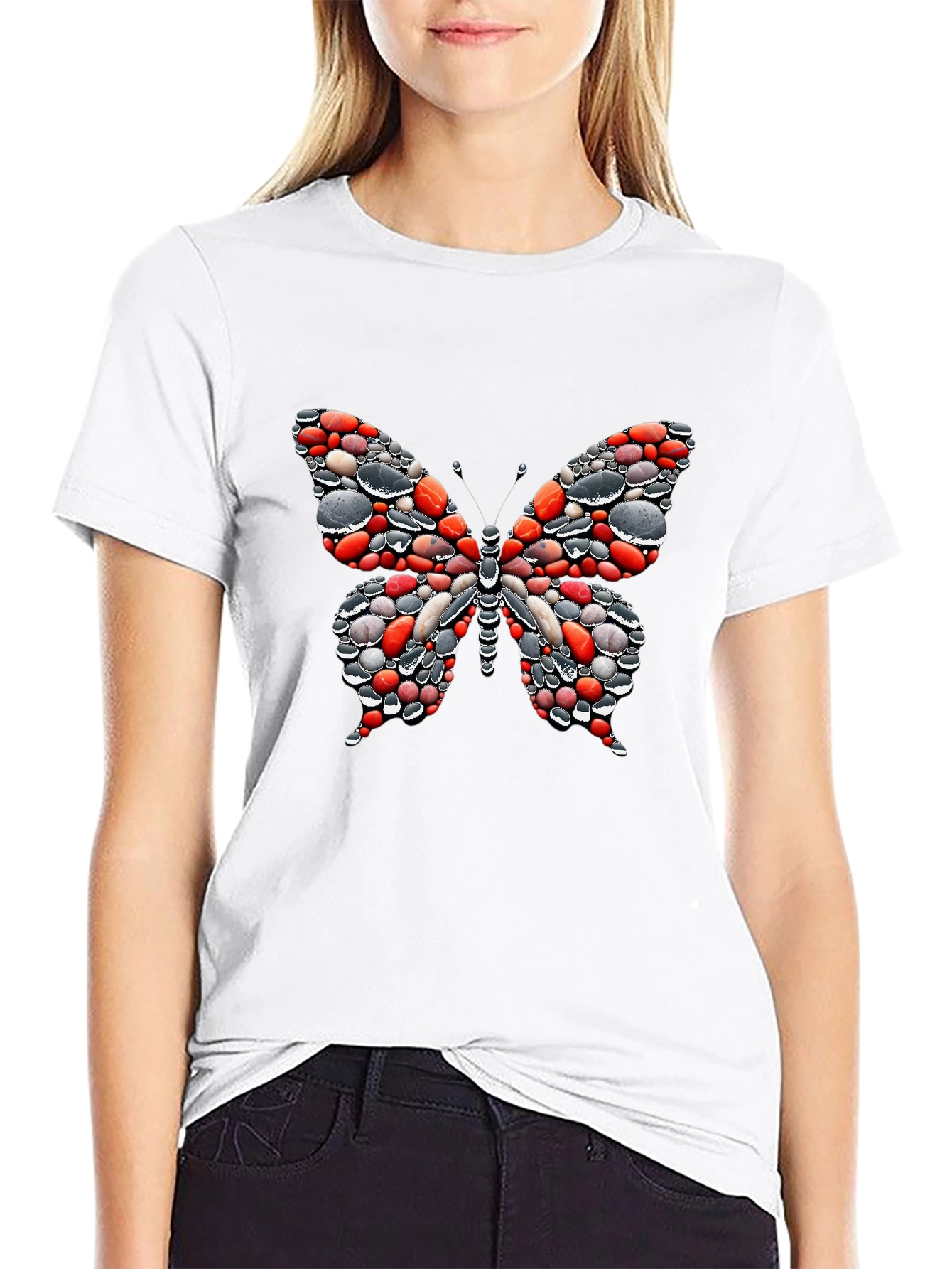 Butterfly Pebble Graphic Black T-Shirt - 9
