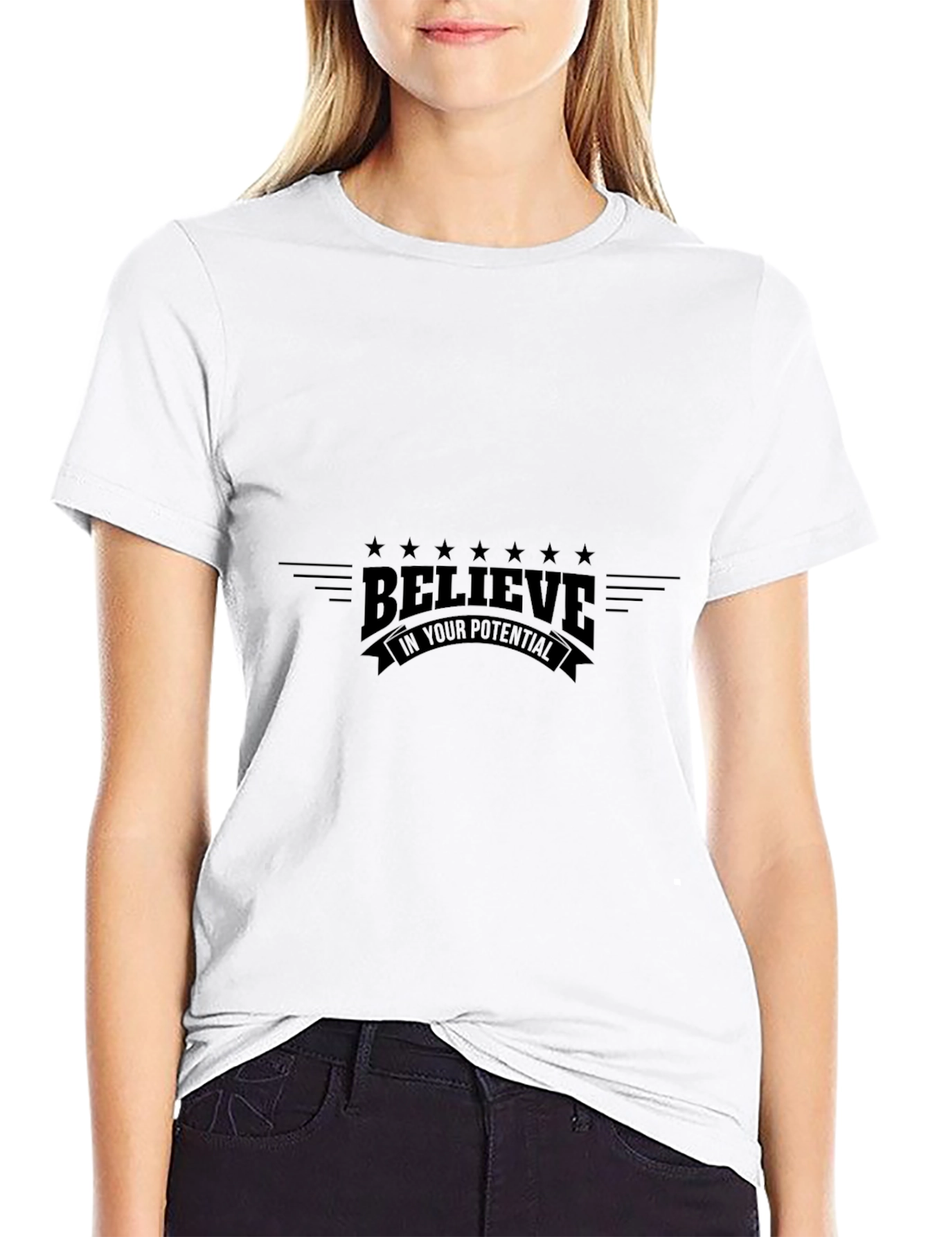 Black Believe In Your Potential Black Graphic T-Shirt view 9