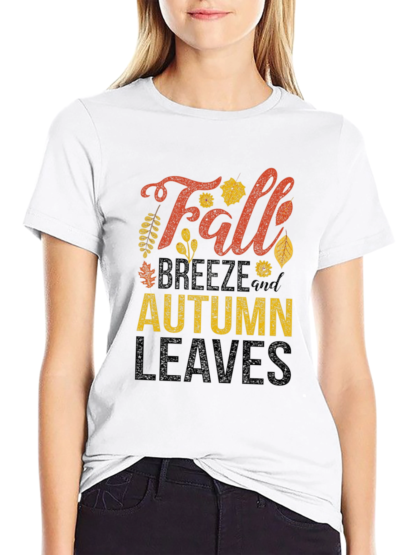 Black Fall Breeze Autumn Leaves Graphic Tee view 9