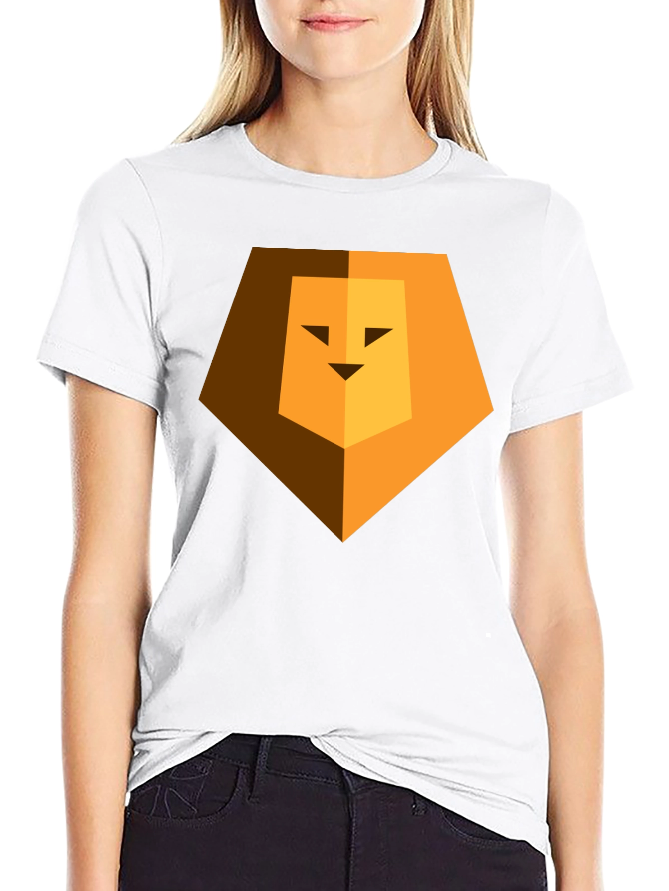 Black Geometric Lion Head Graphic Print Black Tee view 9