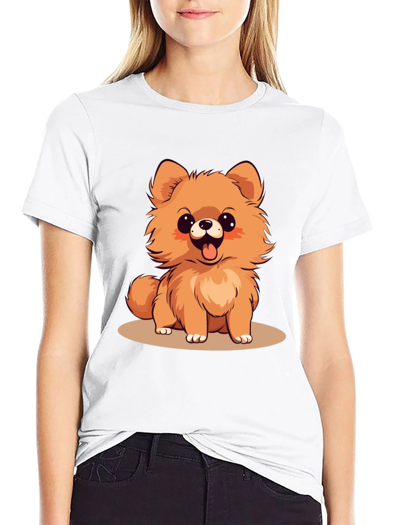 Black Cute Pomeranian Dog Cartoon Graphic T-Shirt view 9