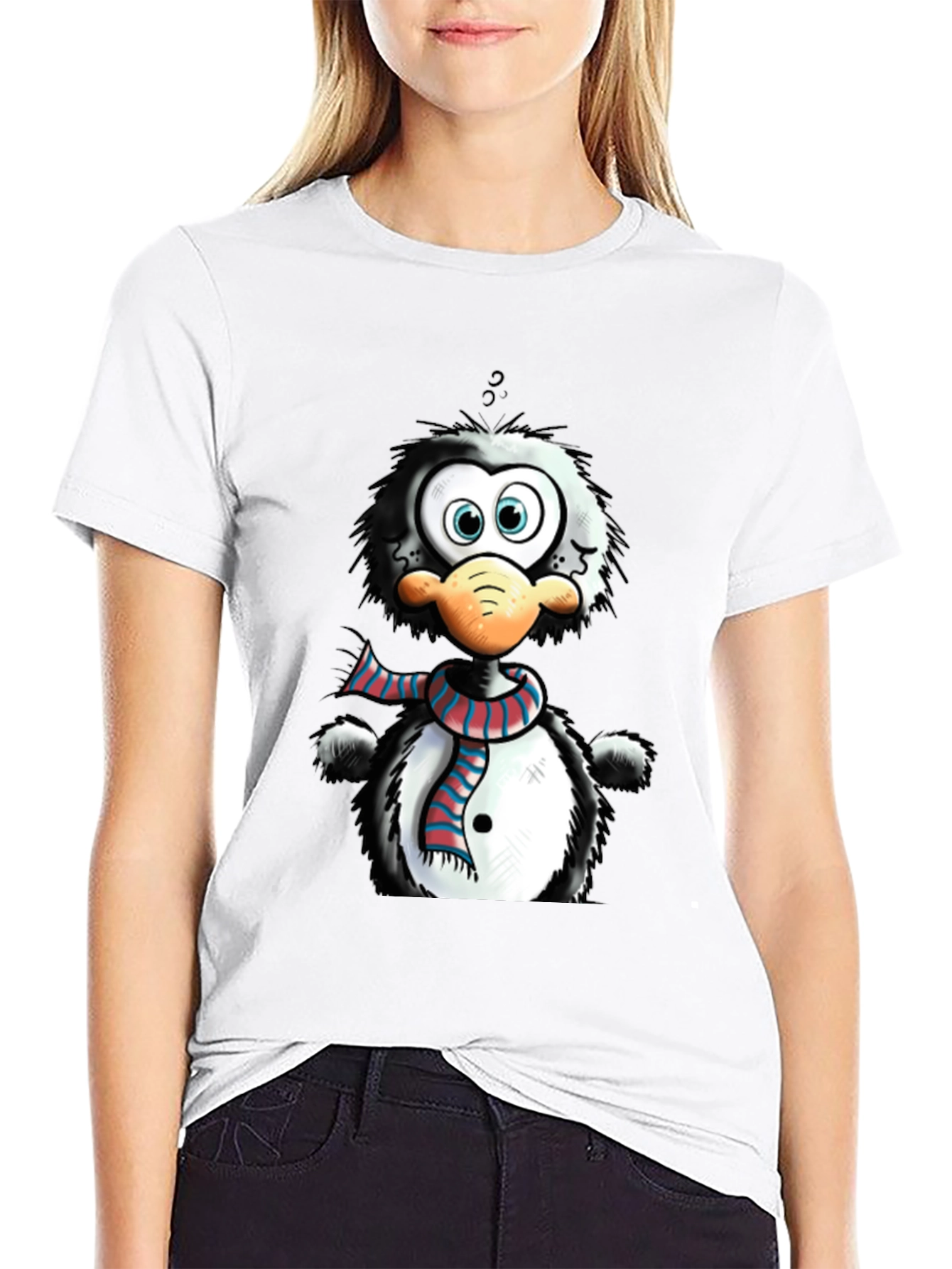 Black Cartoon Penguin Graphic Tee - Quirky Style view 9