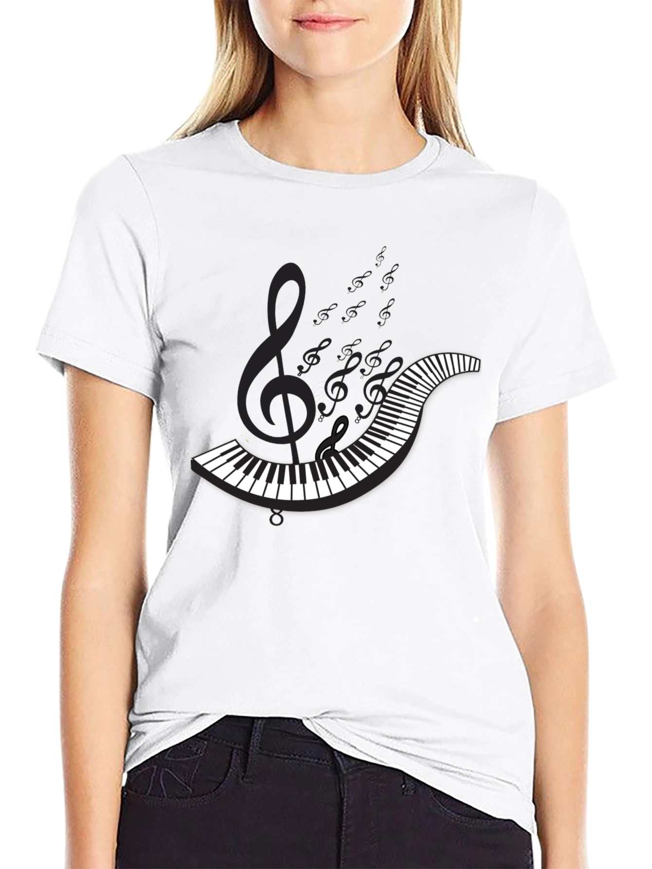 Black Piano Keys & Notes Black T-Shirt - Music Lover Apparel view 9