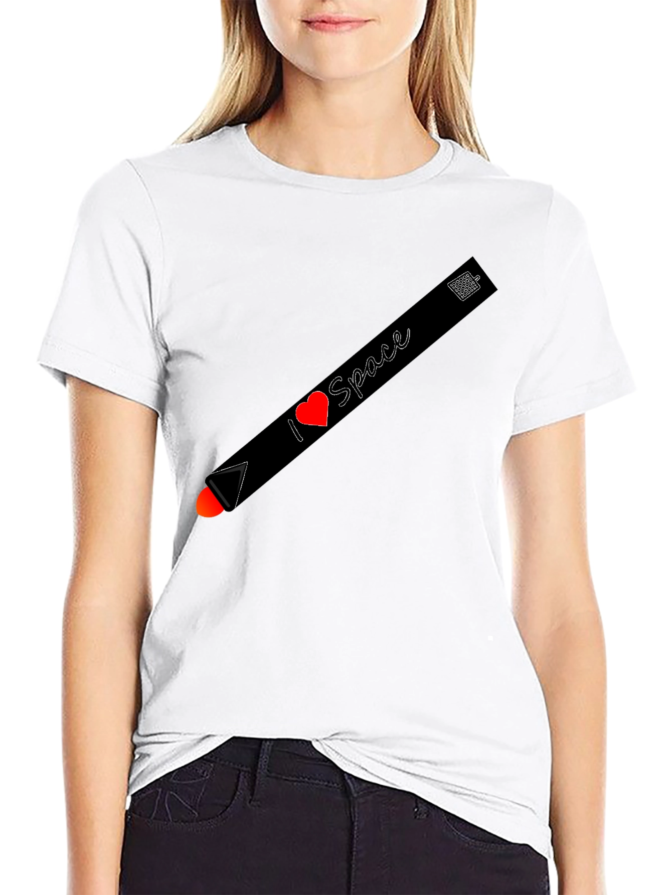 Black I Heart Space T-Shirt - Unique Rocket Design view 9