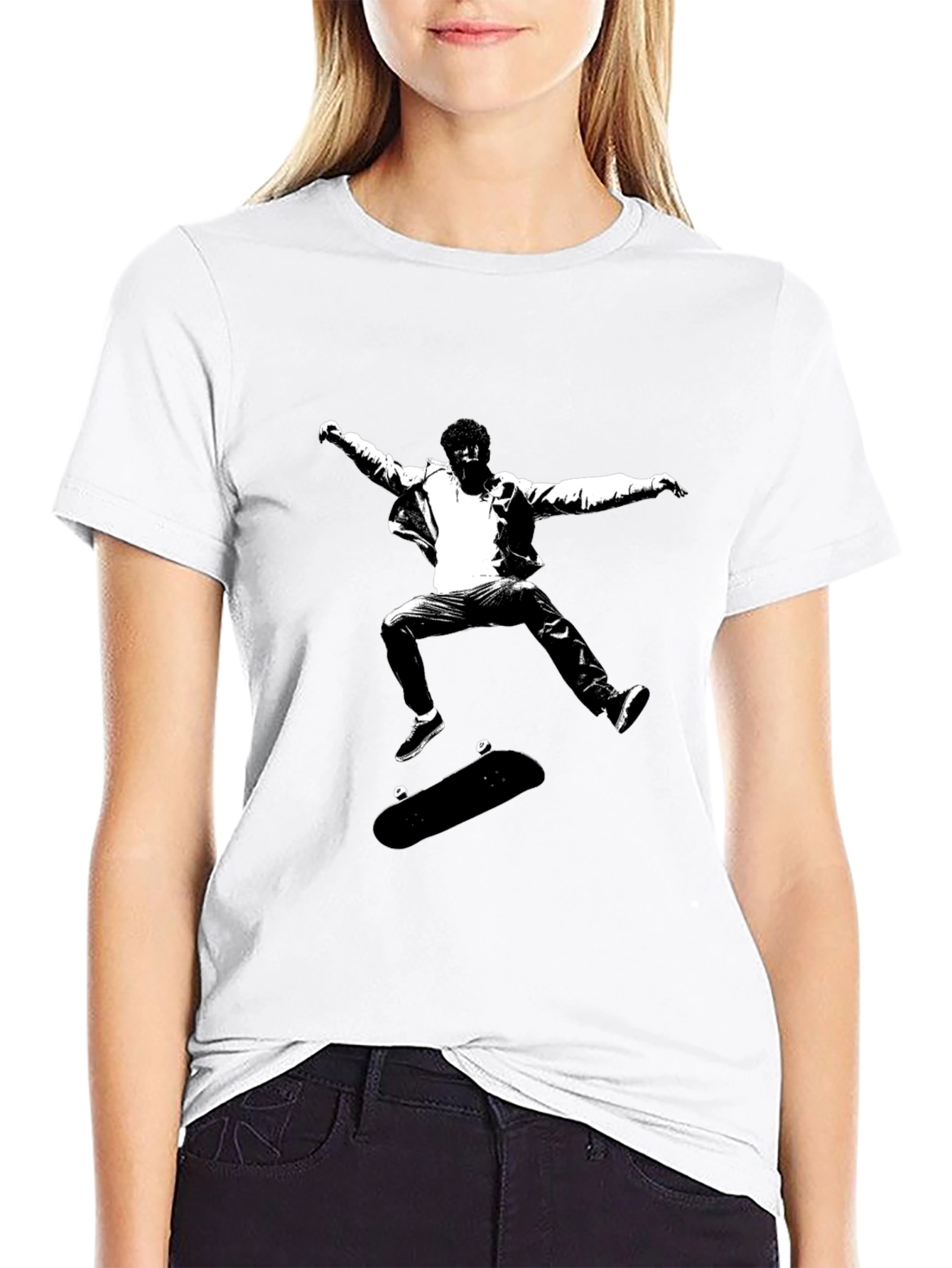 Black Skateboarding Graphic Tee - Black Cotton view 9