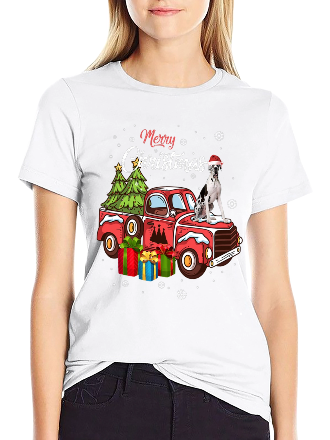 Black Merry Christmas Dog Truck T-Shirt view 9